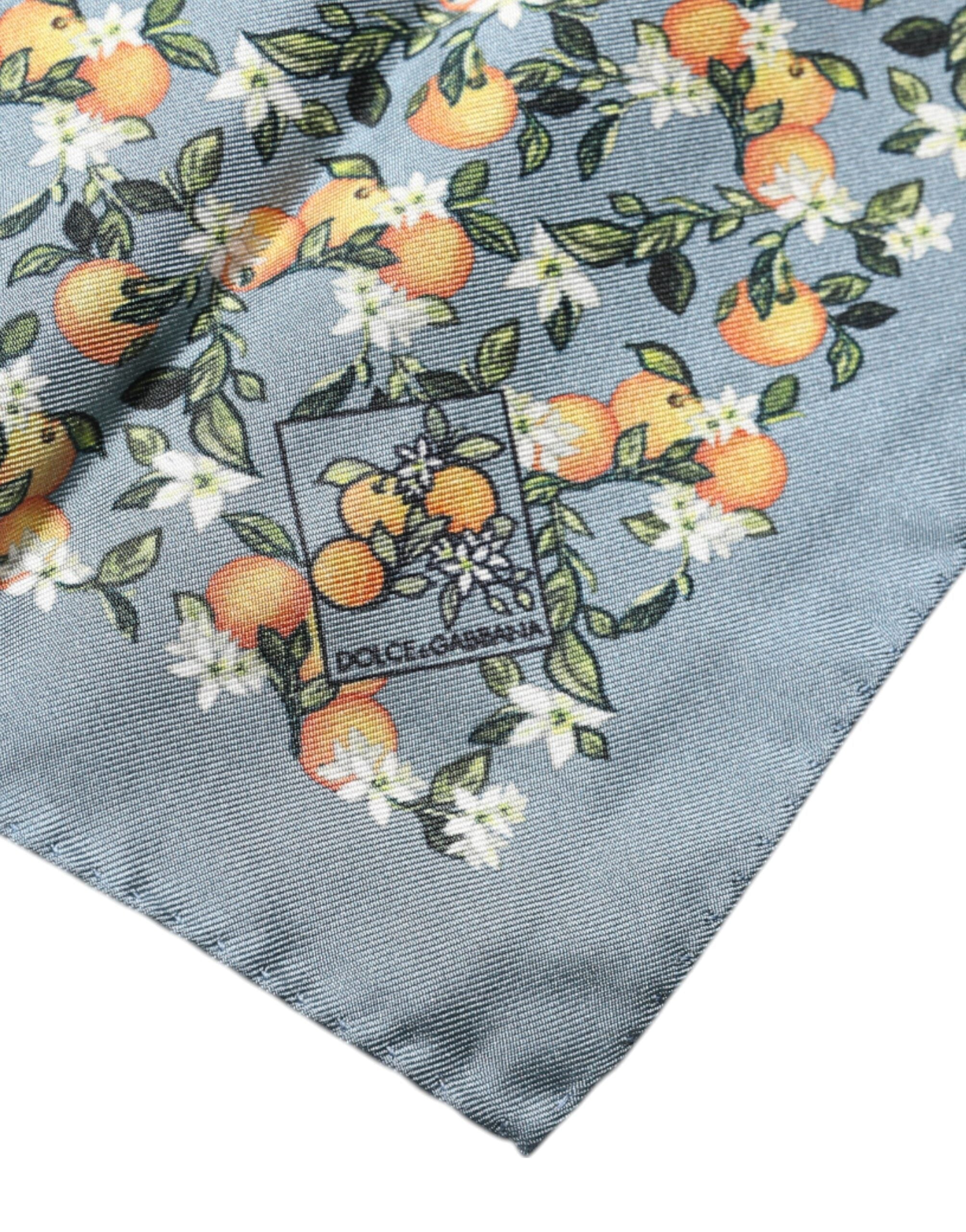 Dolce & Gabbana Gray Oranges Silk Square Handkerchief Men's Scarf