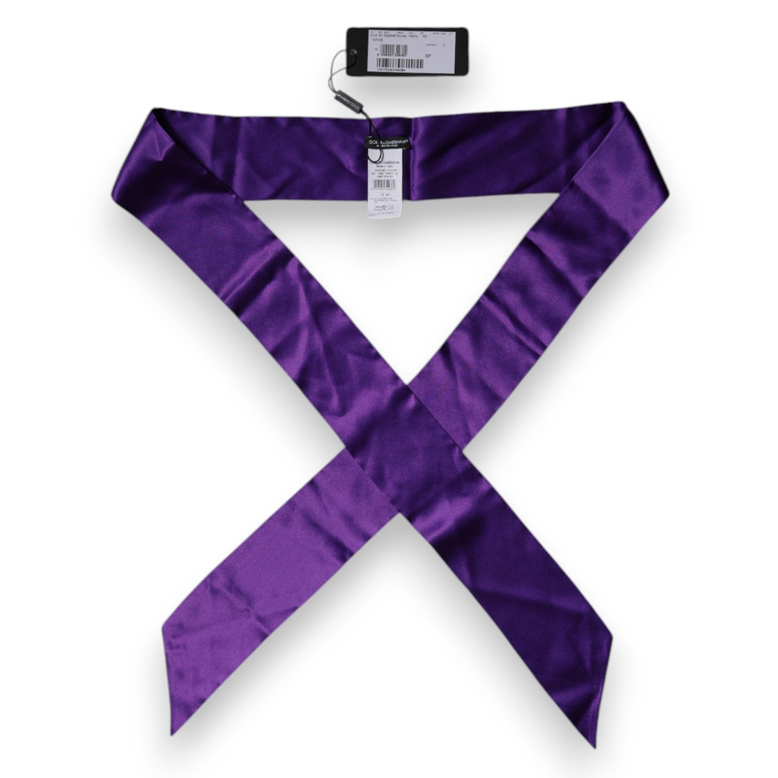 Dolce & Gabbana Purple Satin Silk Skinny Neck Foulard Women's Scarf