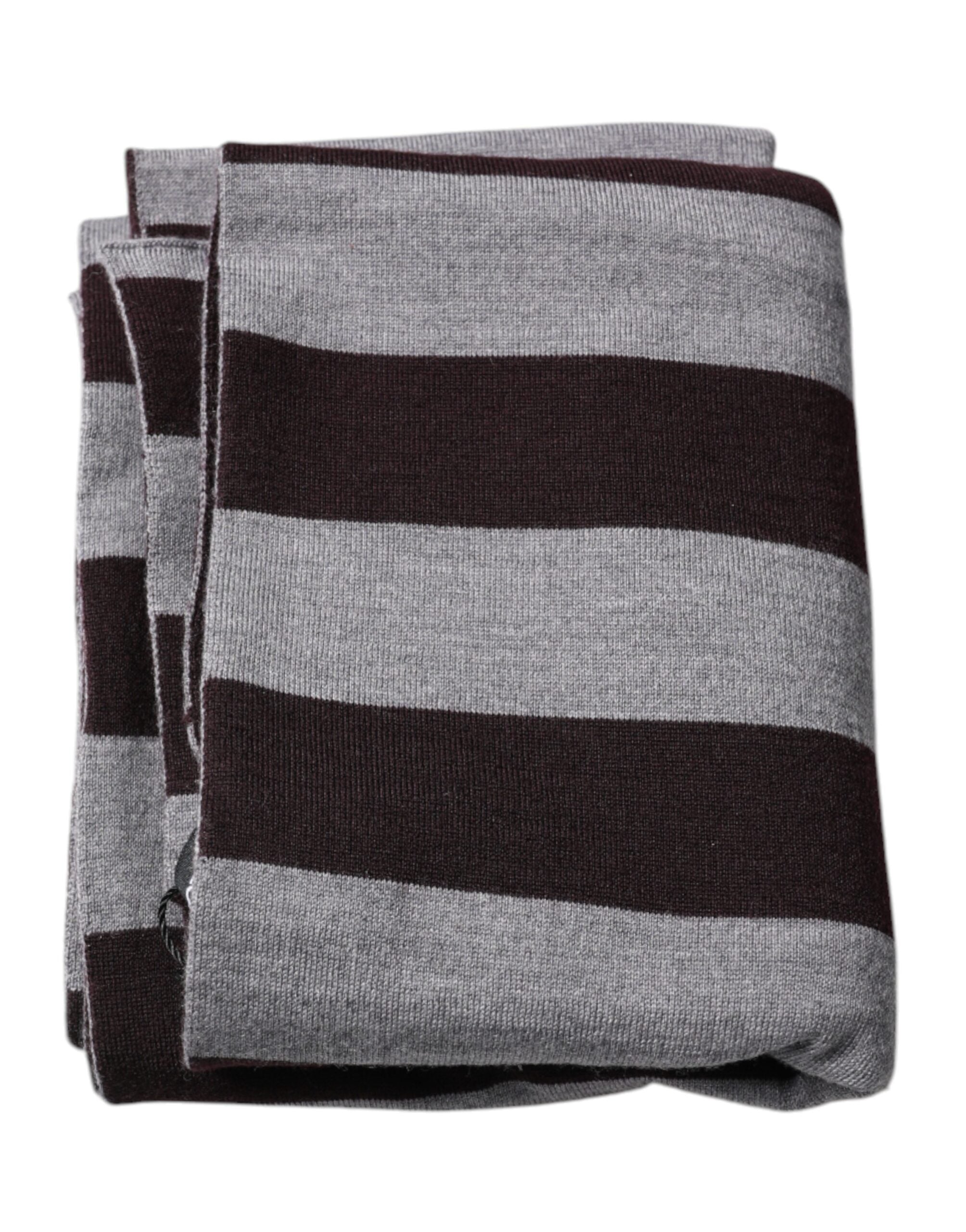 Dolce & Gabbana Black Gray Stripes Wool Neck Wrap Men's Scarf
