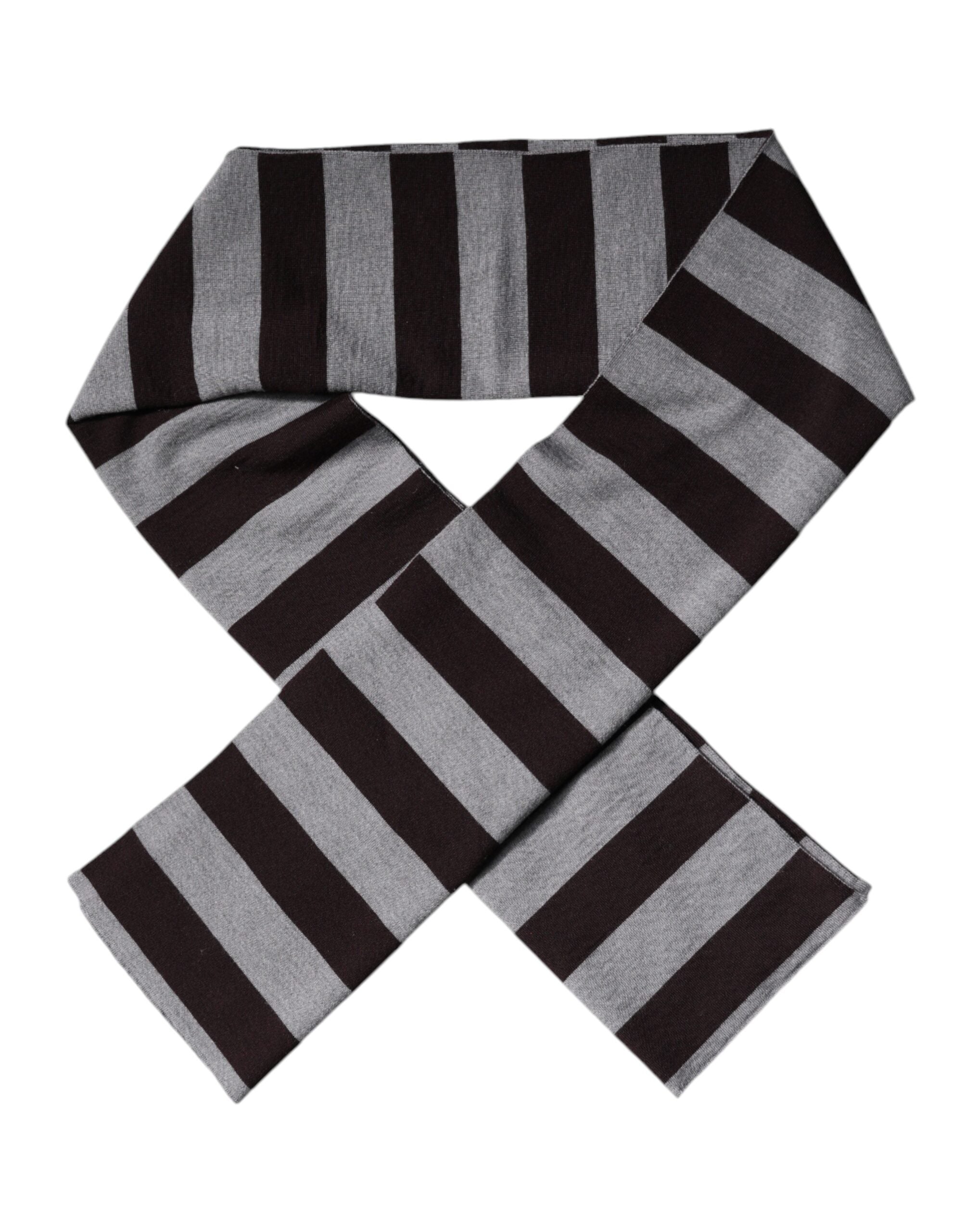 Dolce & Gabbana Black Gray Stripes Wool Neck Wrap Men's Scarf