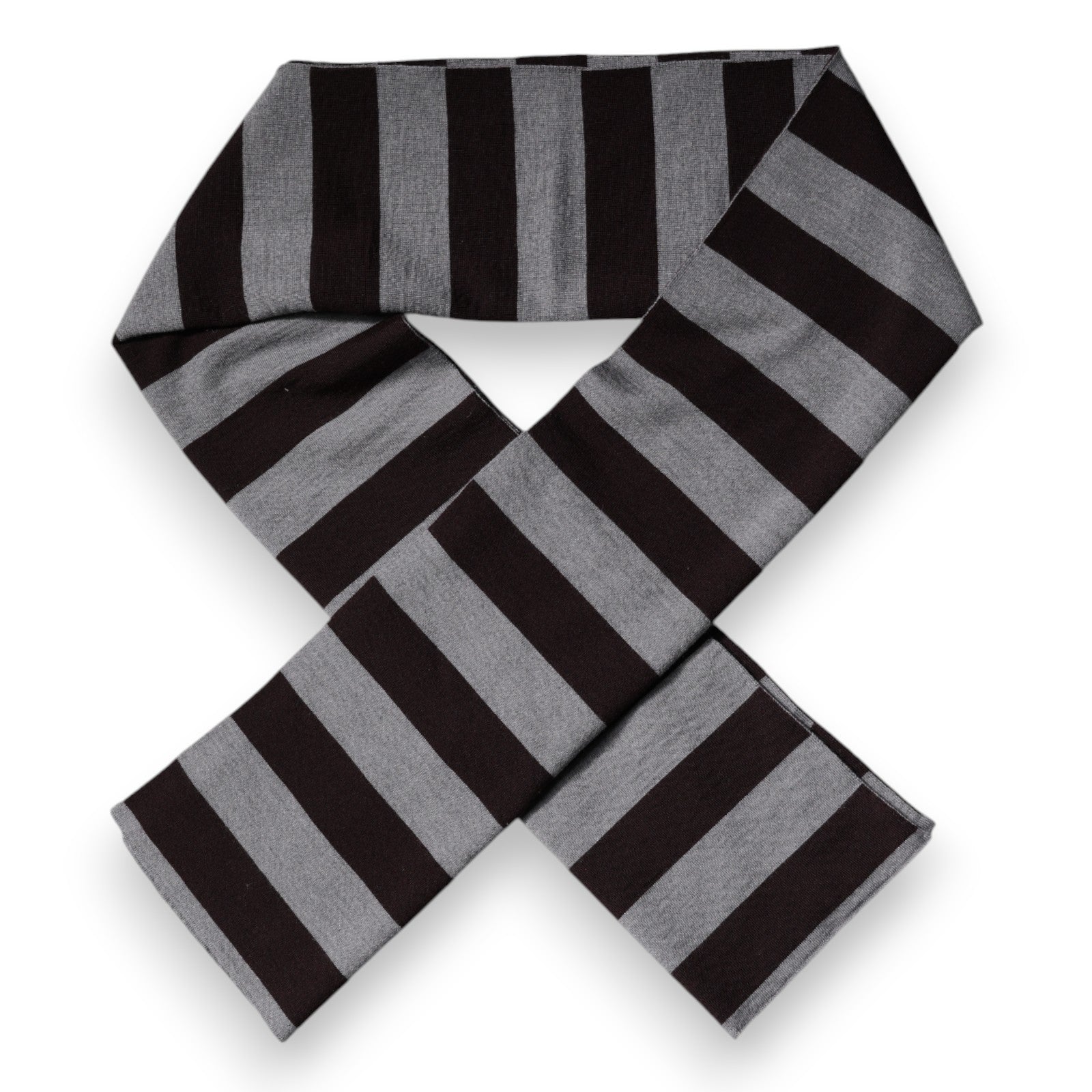 Dolce & Gabbana Black Gray Stripes Wool Neck Wrap Men's Scarf
