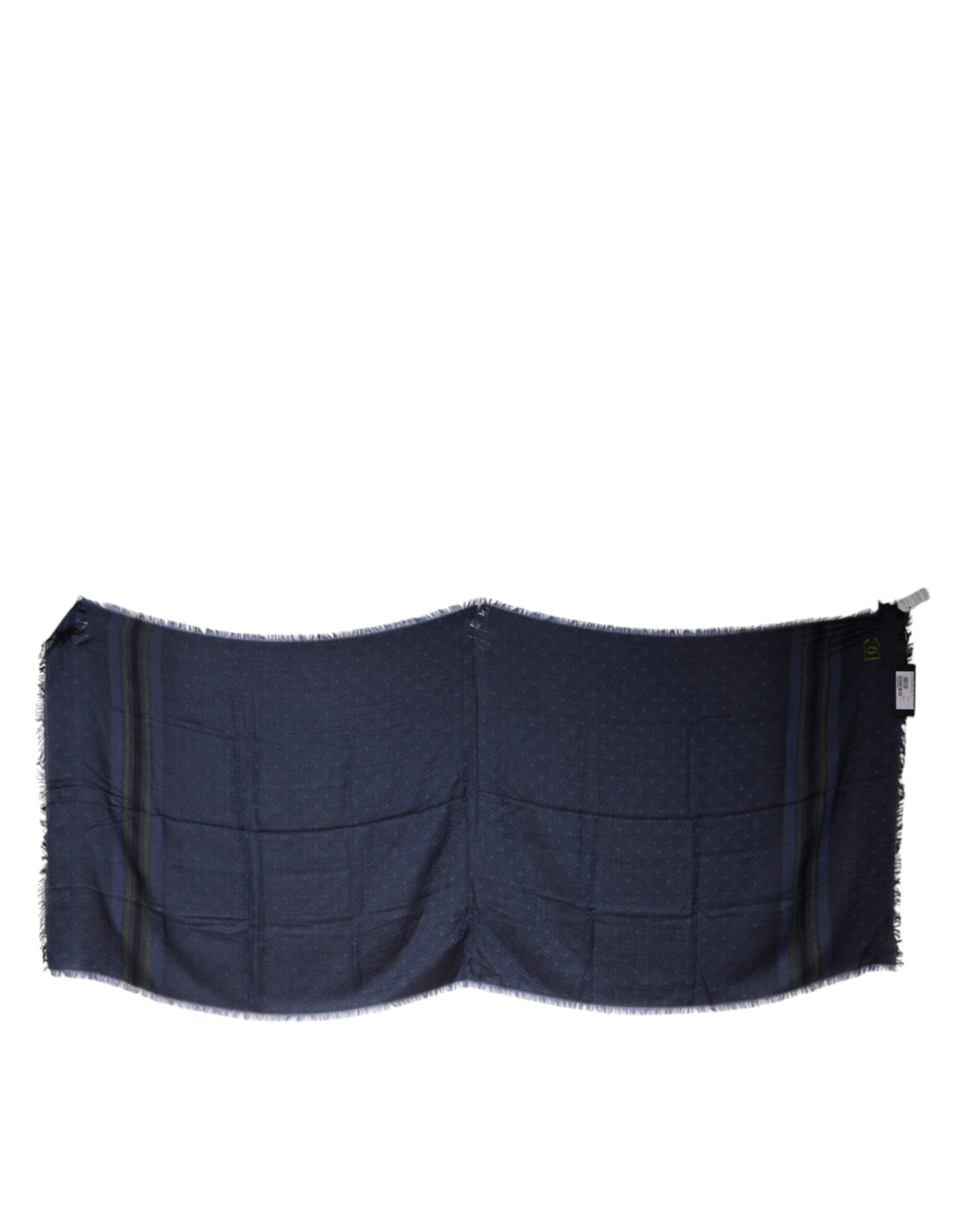 Dolce & Gabbana Dark Blue Logo Fringes Neck Wrap Women's Scarf (Pre-Owned)