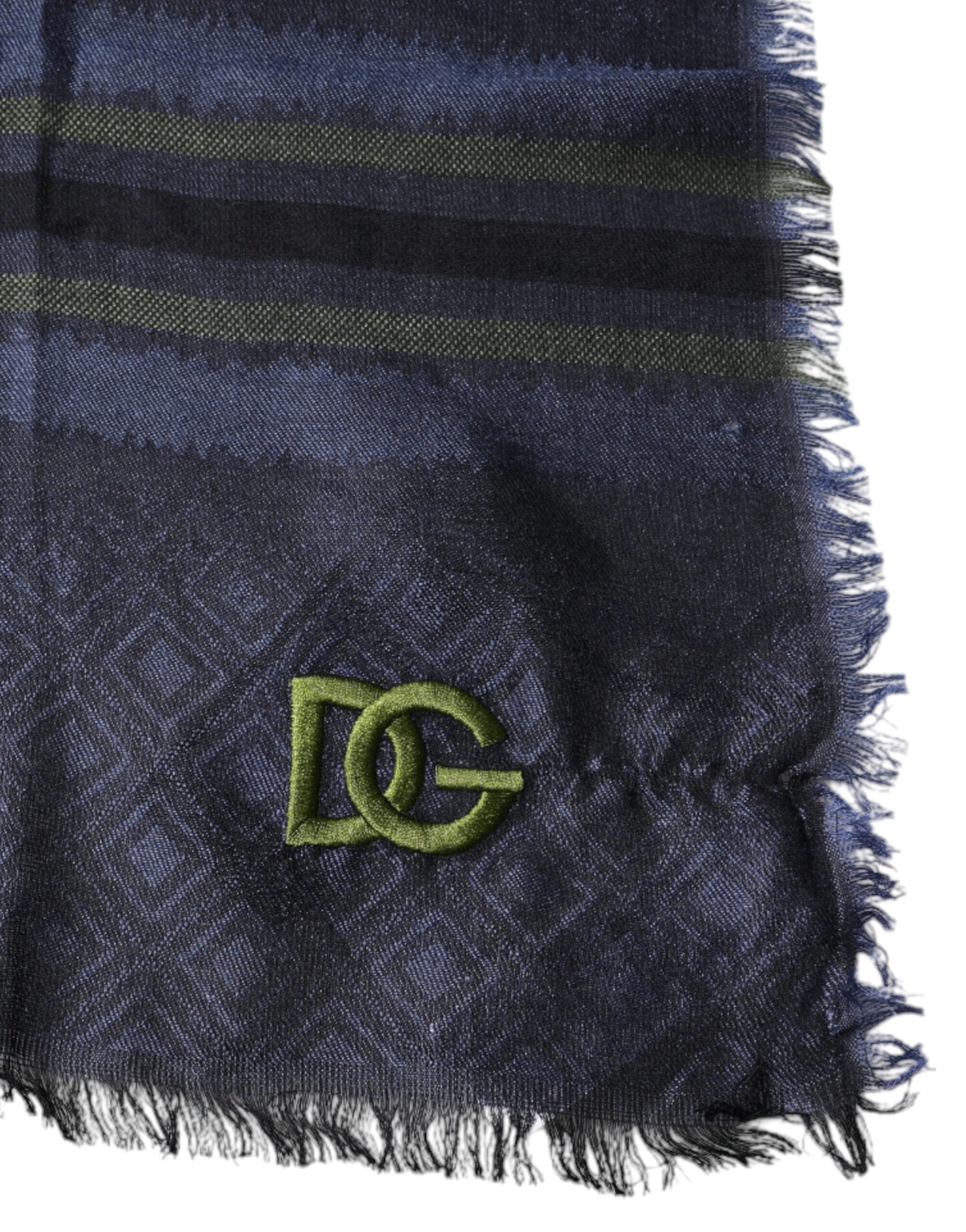 Dolce & Gabbana Dark Blue Logo Fringes Neck Wrap Women's Scarf (Pre-Owned)
