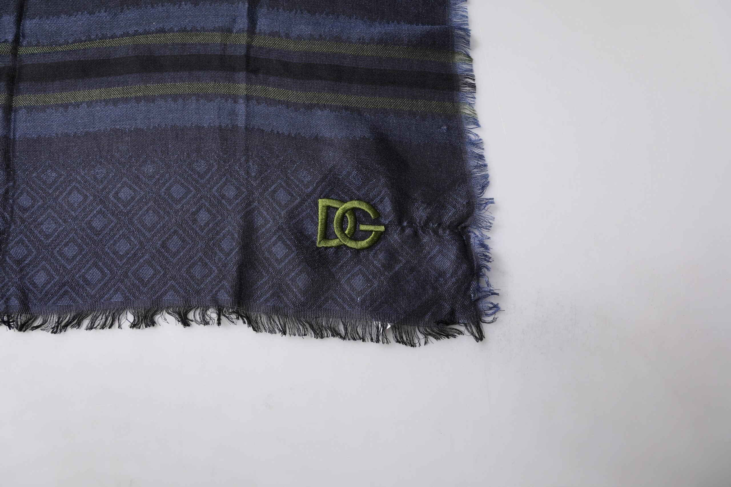 Dolce & Gabbana Dark Blue Logo Fringes Neck Wrap Women's Scarf (Pre-Owned)