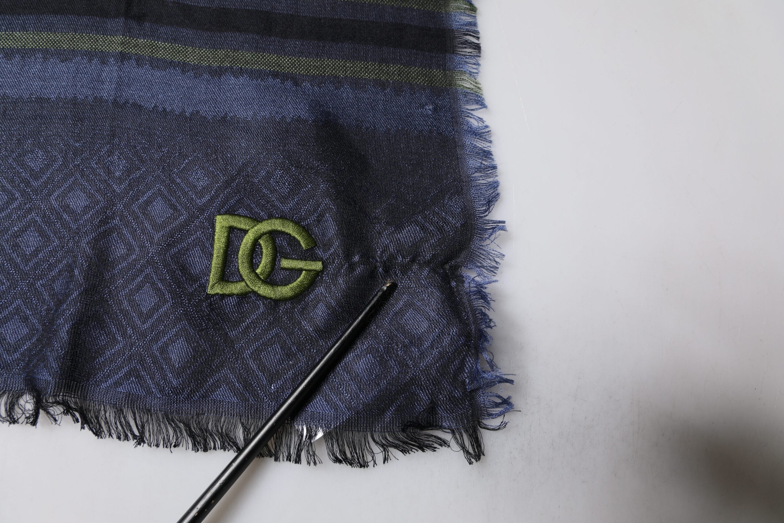 Dolce & Gabbana Dark Blue Logo Fringes Neck Wrap Women's Scarf (Pre-Owned)