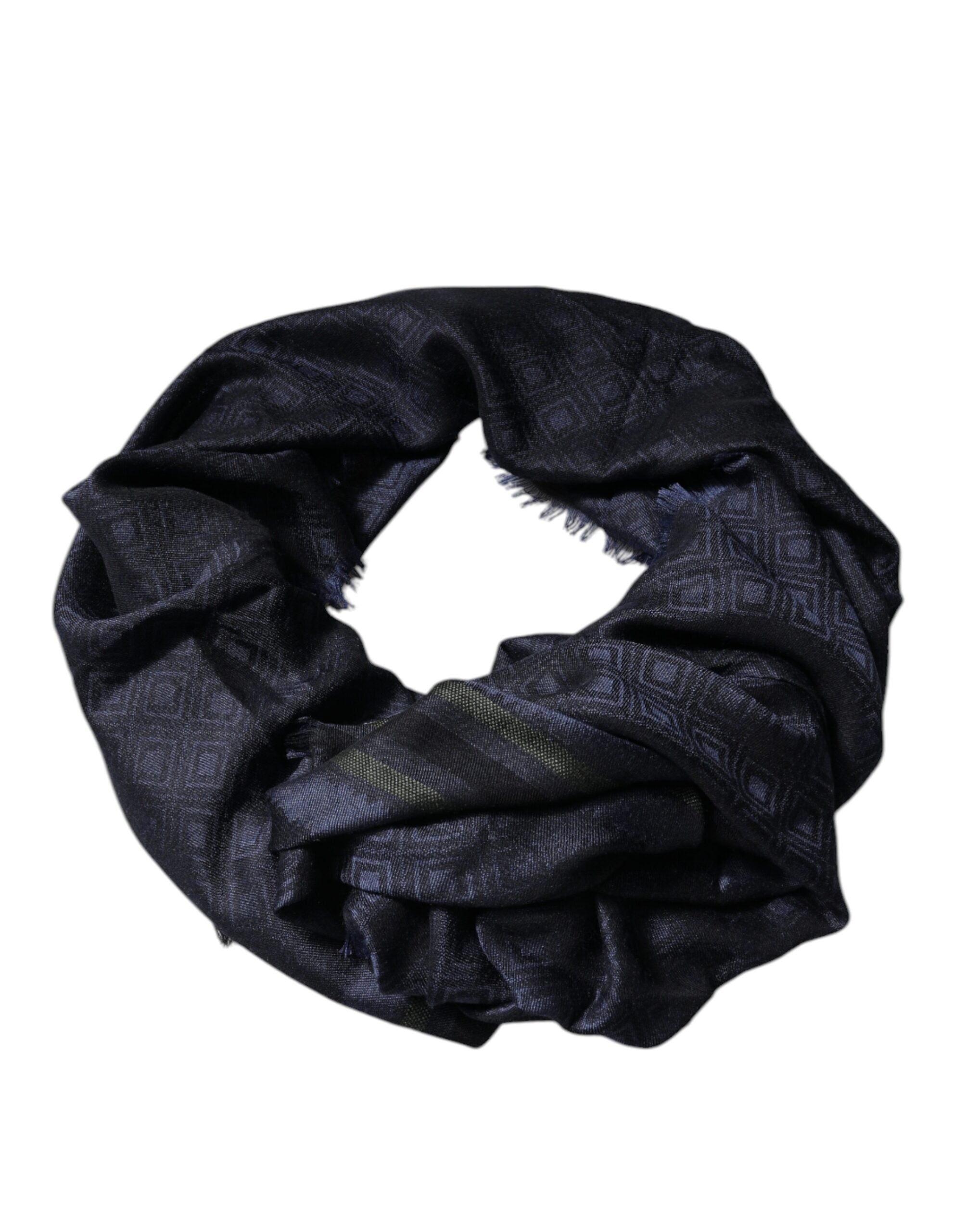 Dolce & Gabbana Dark Blue Logo Fringes Neck Wrap Women's Scarf (Pre-Owned)