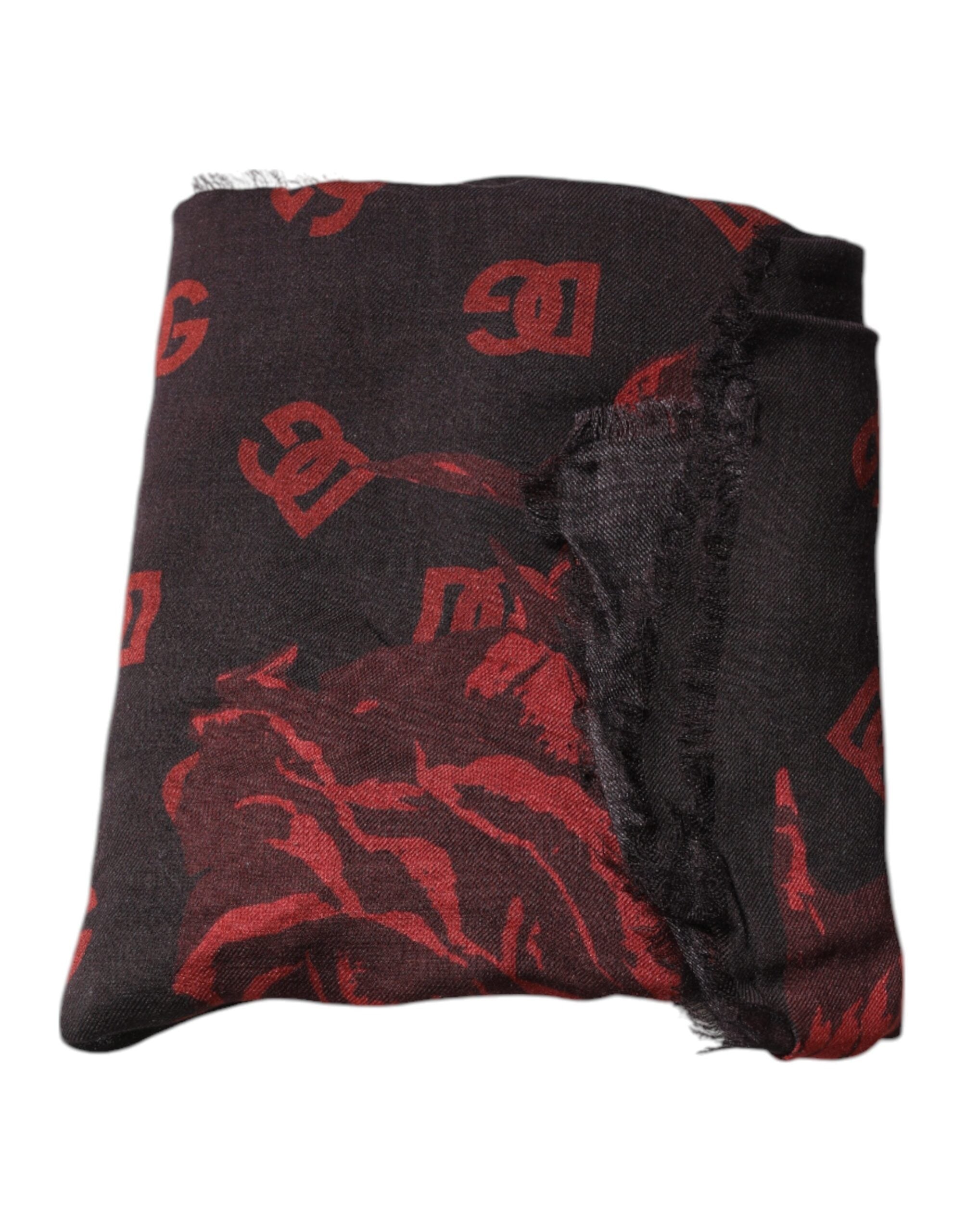 Dolce & Gabbana Black Red Floral Modal Wrap Shawl Women's Scarf
