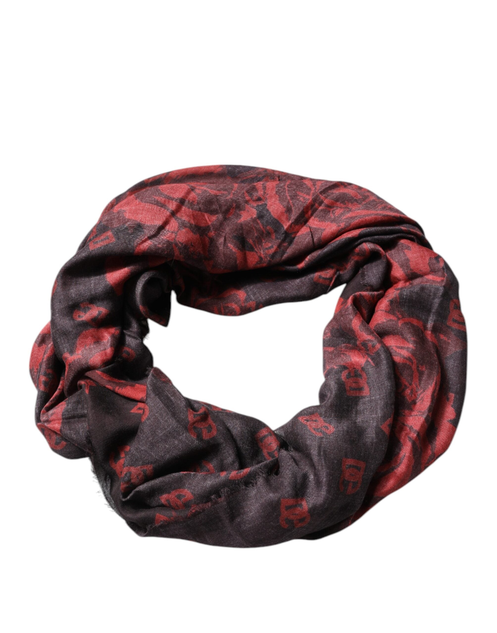 Dolce & Gabbana Black Red Floral Modal Wrap Shawl Women's Scarf