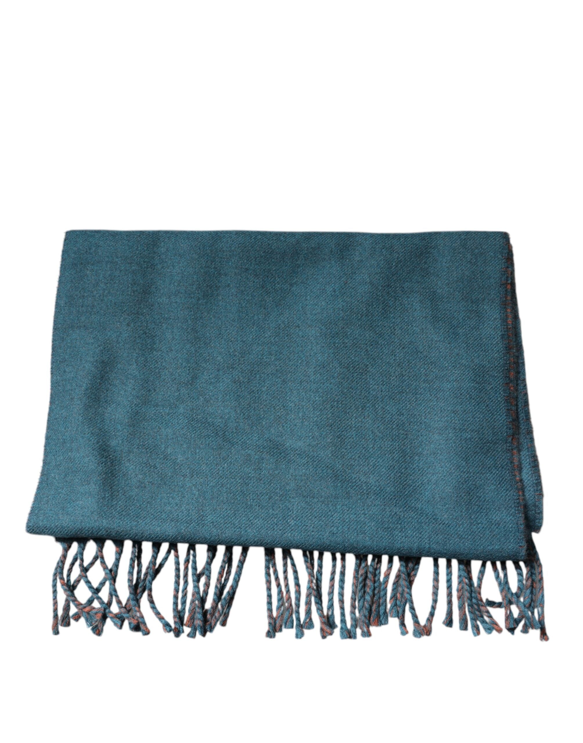 Dolce & Gabbana Blue Green Wool Fringes Wrap Shawl Men's Scarf