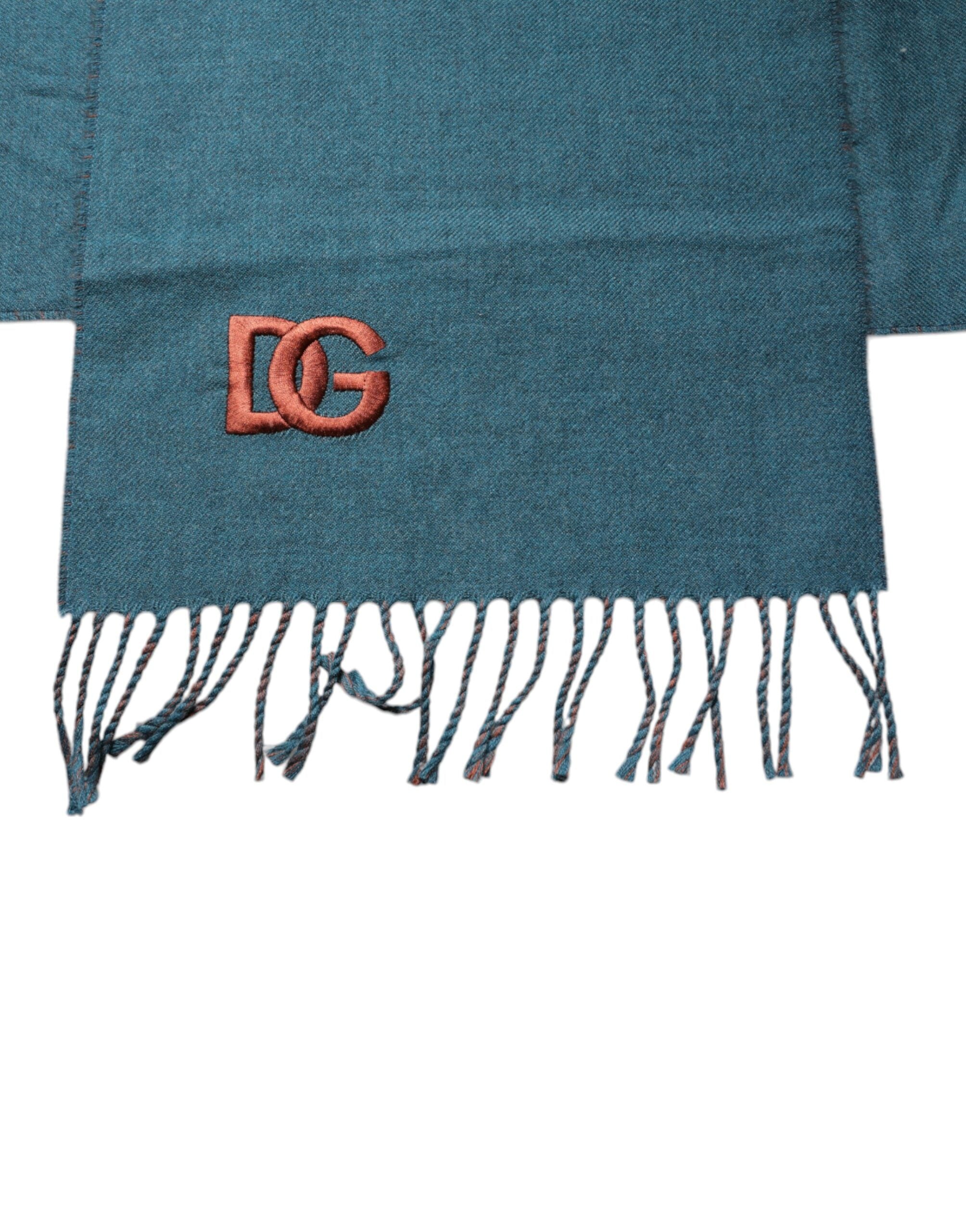 Dolce & Gabbana Blue Green Wool Fringes Wrap Shawl Men's Scarf