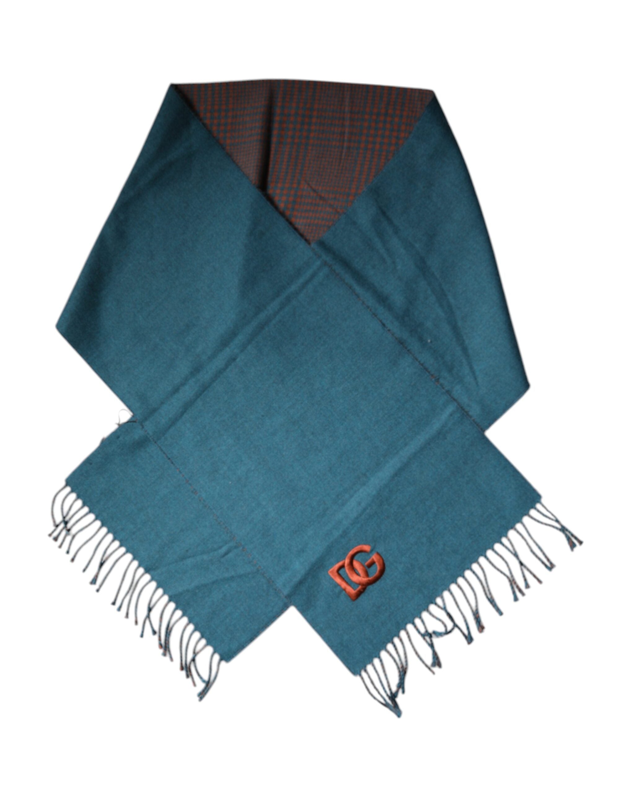 Dolce & Gabbana Blue Green Wool Fringes Wrap Shawl Men's Scarf