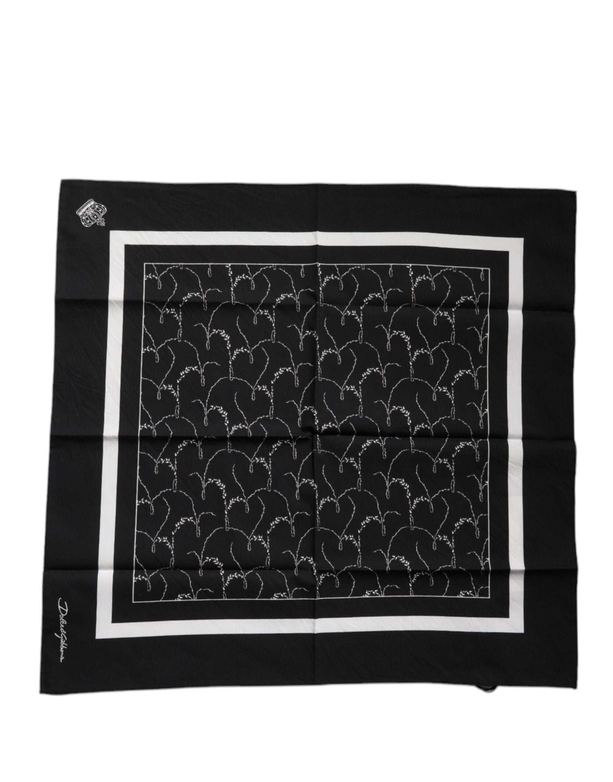 Dolce & Gabbana Black Patterned Cotton Handkerchief Men's Scarf