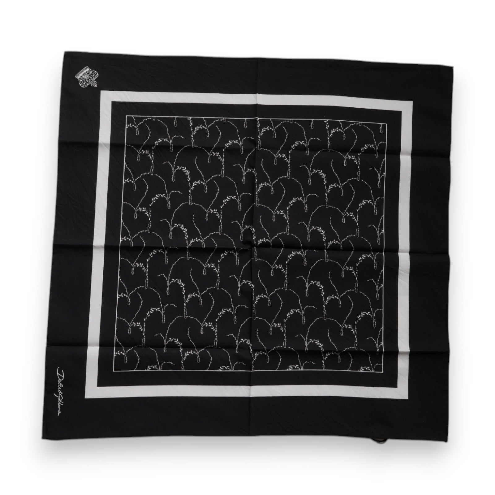 Dolce & Gabbana Black Patterned Cotton Handkerchief Men's Scarf