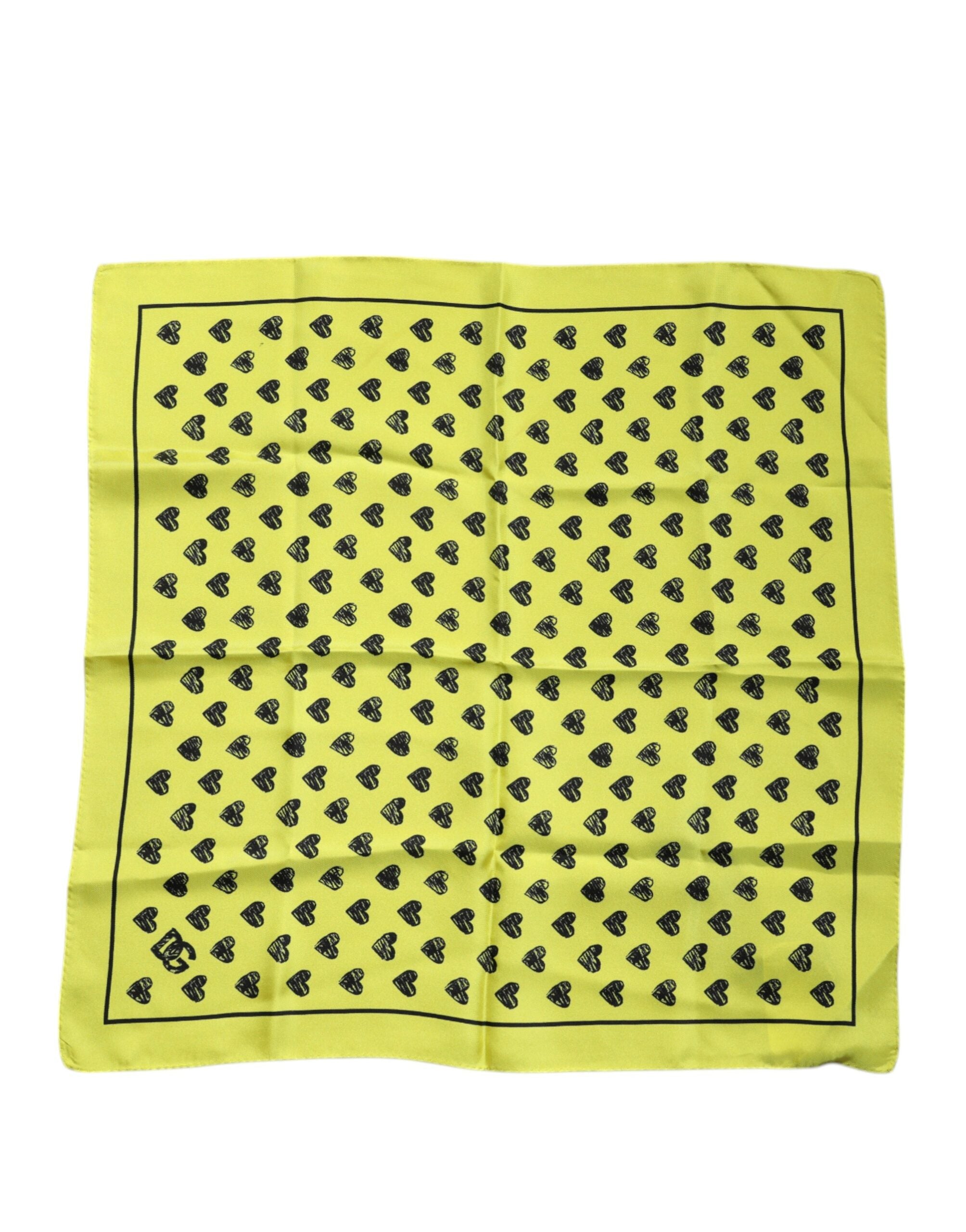 Dolce & Gabbana Yellow Hearts Silk Square Bandana Women's Scarf