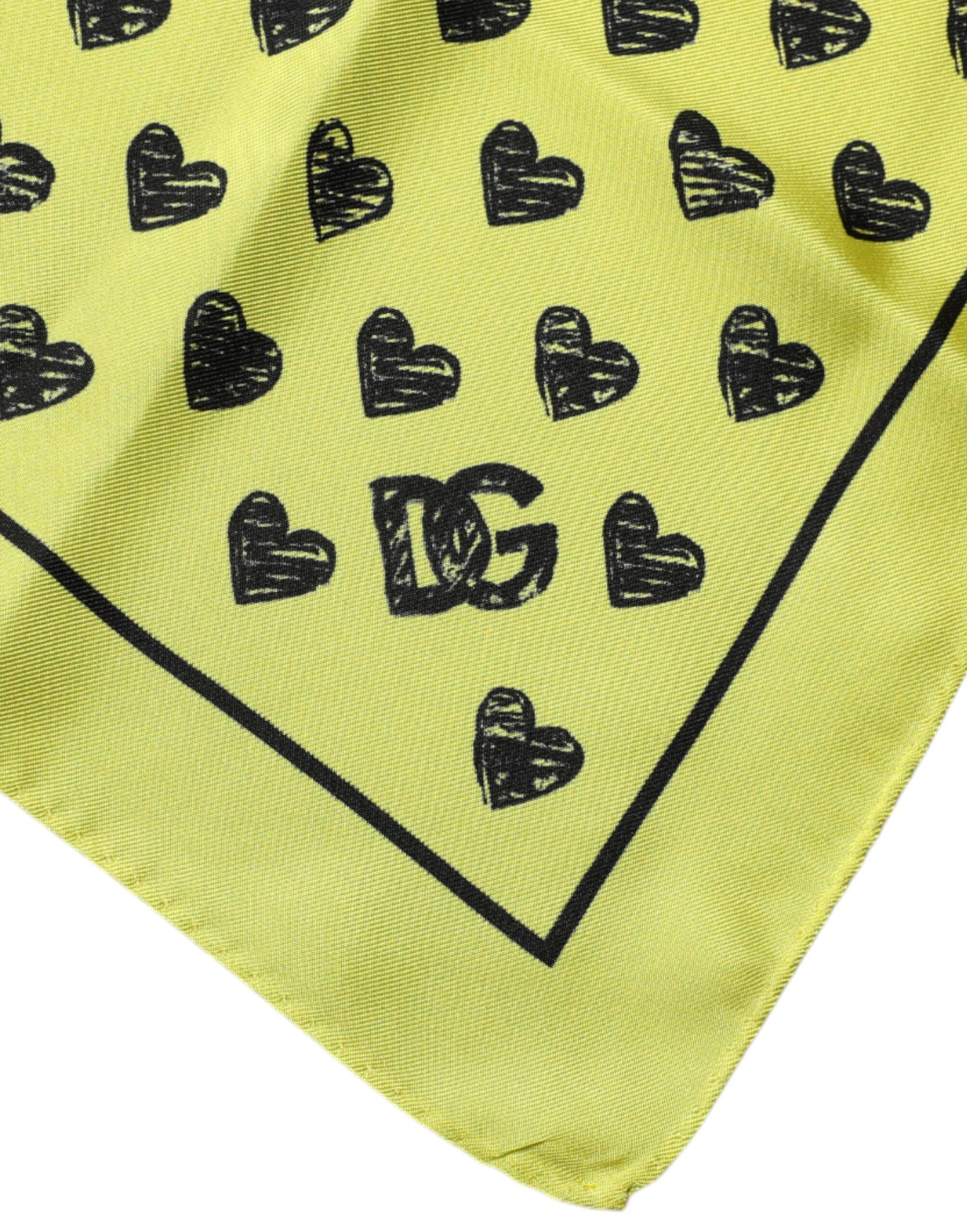 Dolce & Gabbana Yellow Hearts Silk Square Bandana Women's Scarf