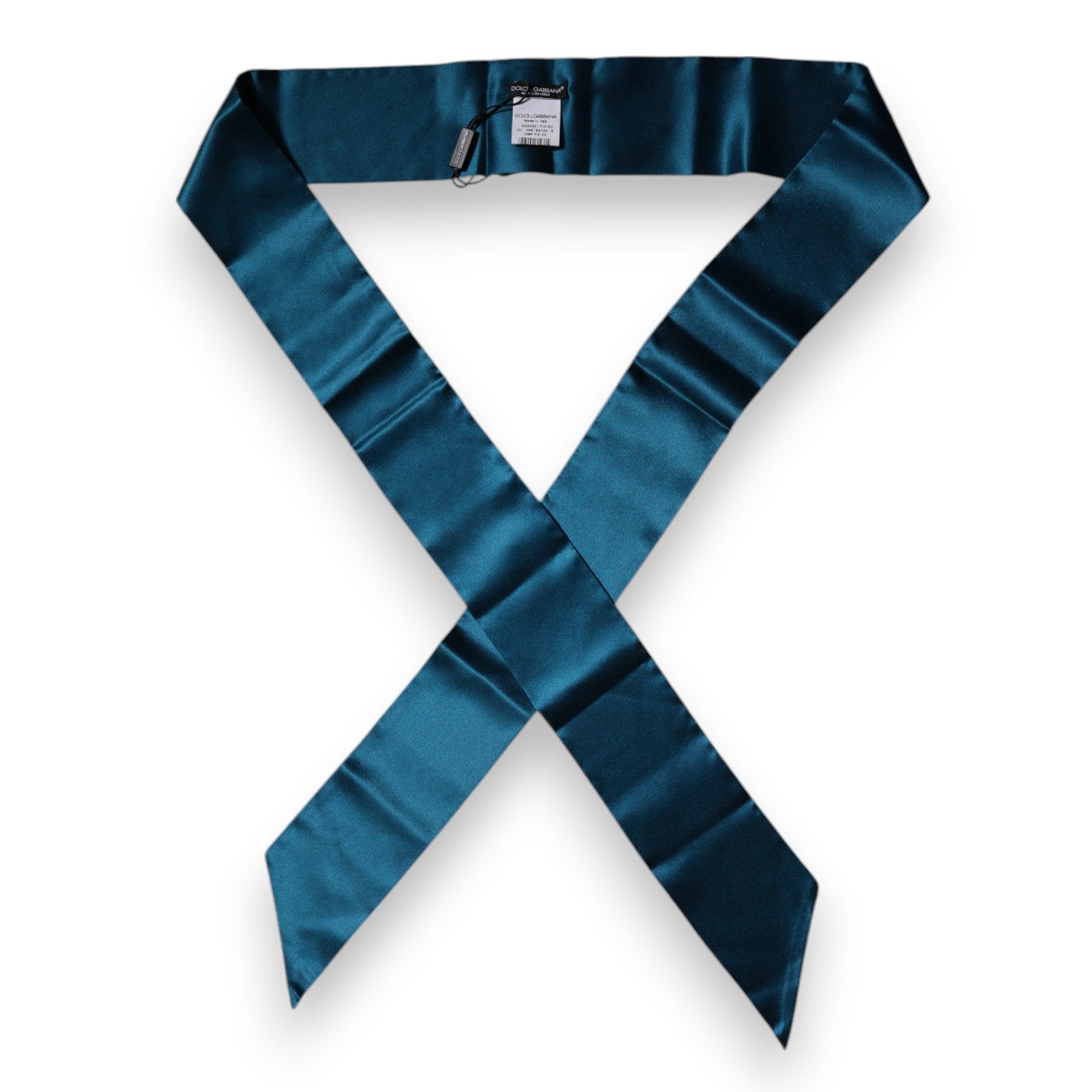Dolce & Gabbana Dark Green Satin Silk Skinny Foulard Women's Scarf