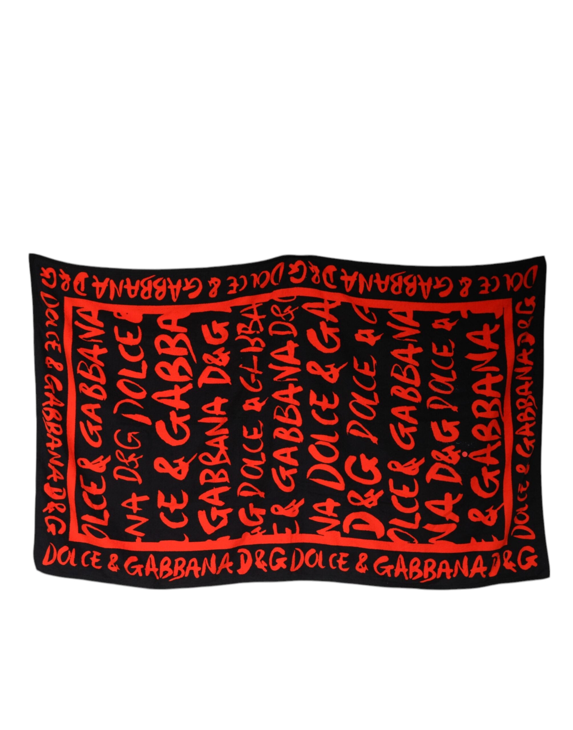 Dolce & Gabbana Black Red Logo Print Cotton Beach Women's Towel