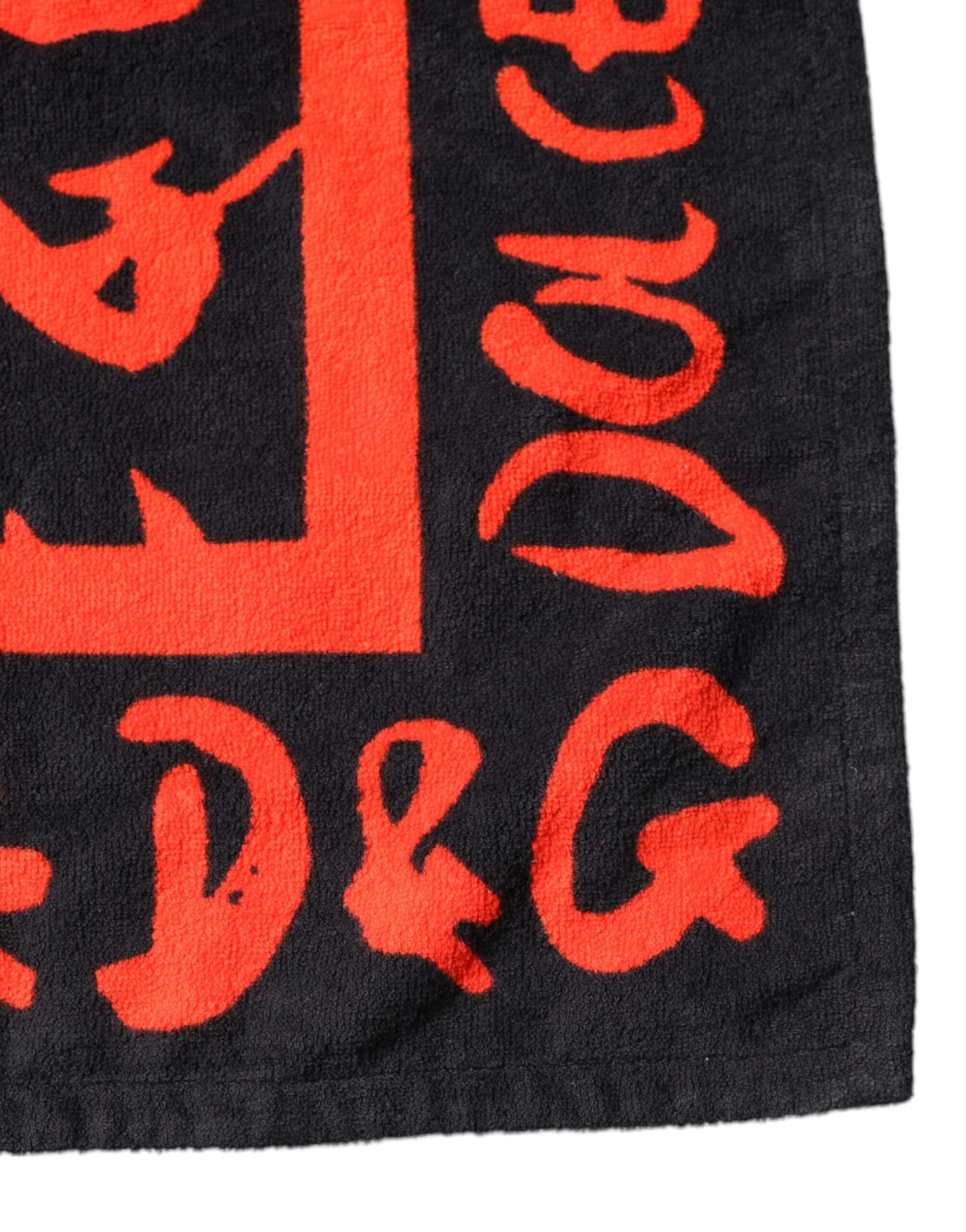 Dolce & Gabbana Black Red Logo Print Cotton Beach Women's Towel