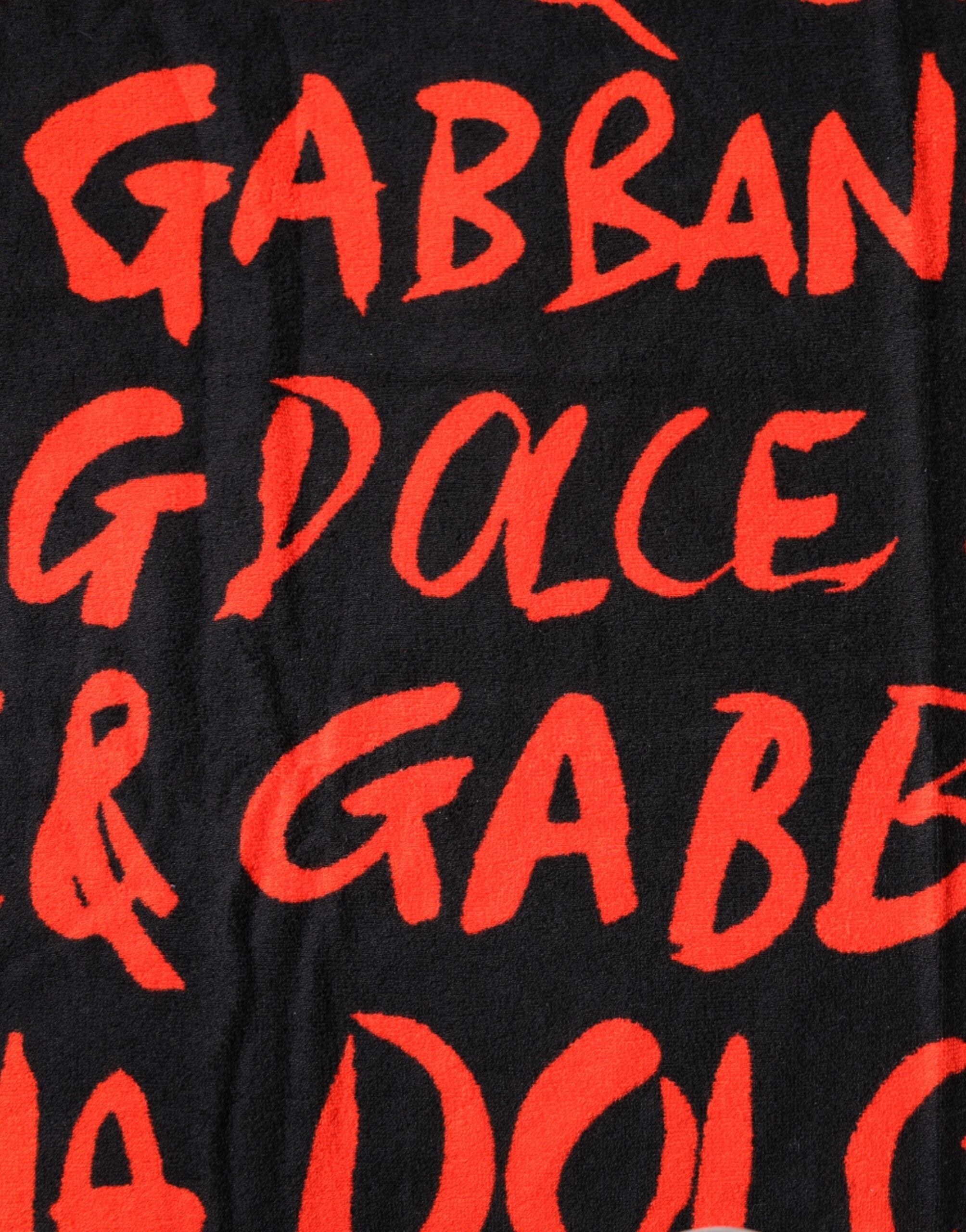 Dolce & Gabbana Black Red Logo Print Cotton Beach Women's Towel