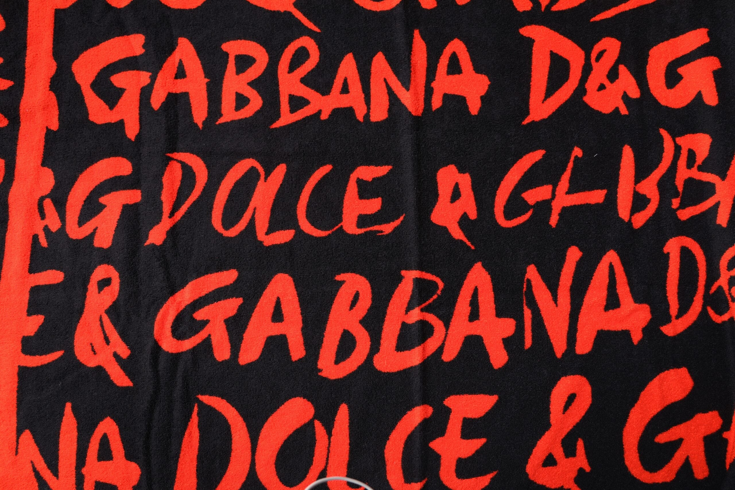 Dolce & Gabbana Black Red Logo Print Cotton Beach Women's Towel
