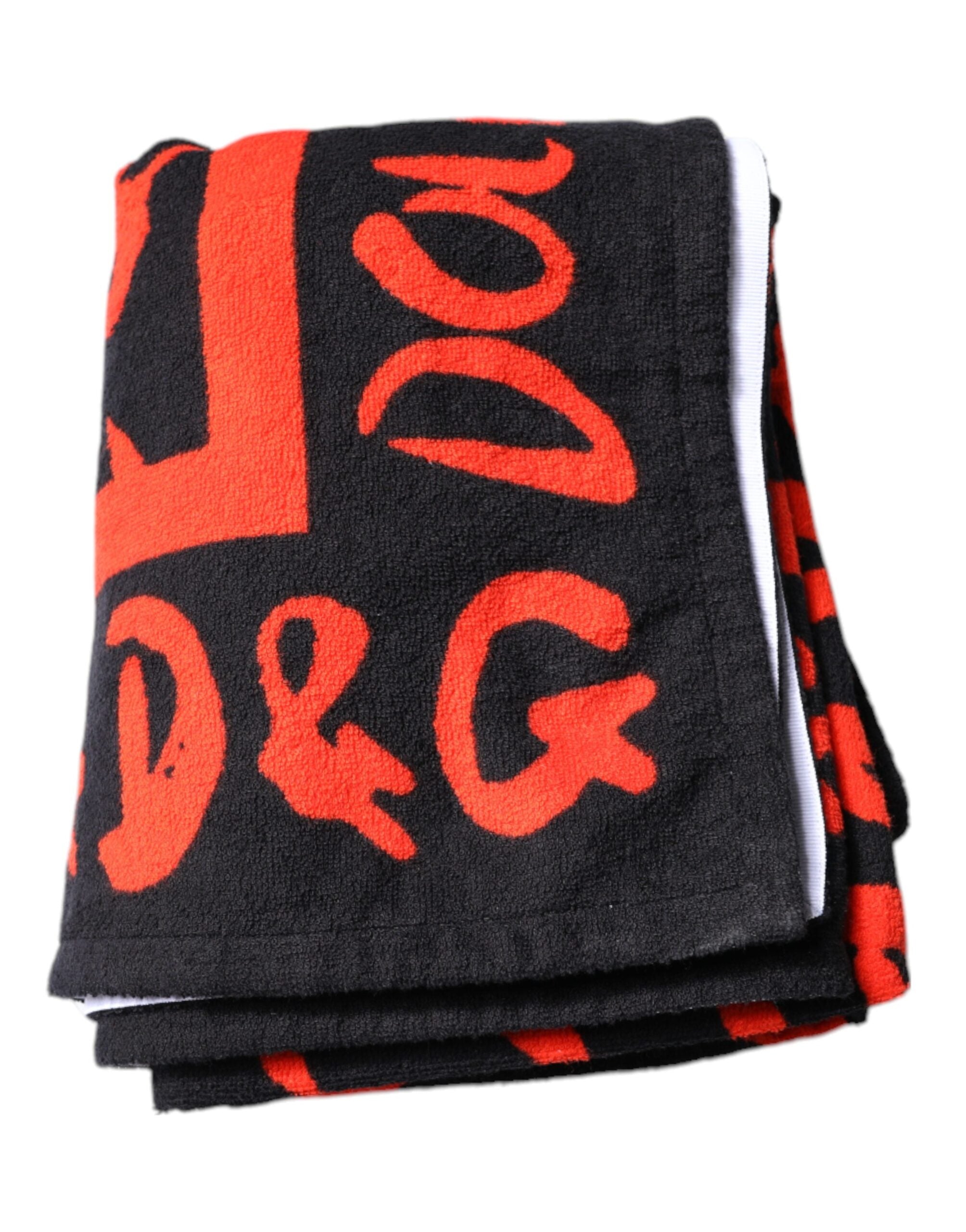 Dolce & Gabbana Black Red Logo Print Cotton Beach Women's Towel