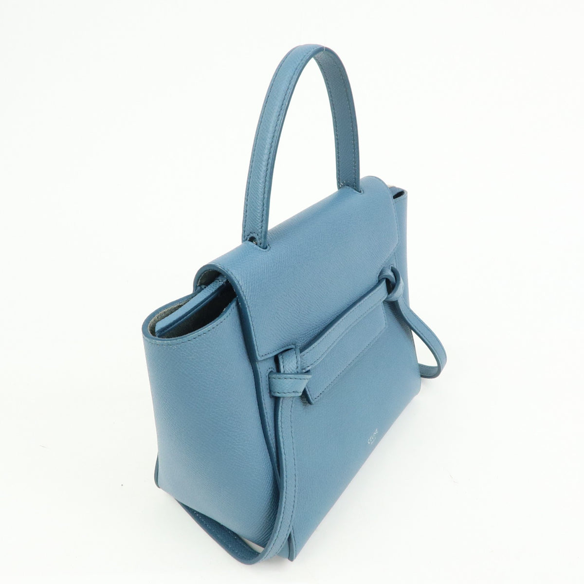Celine Belt Textured Leather Blue Leather Handbag (Pre-Owned)