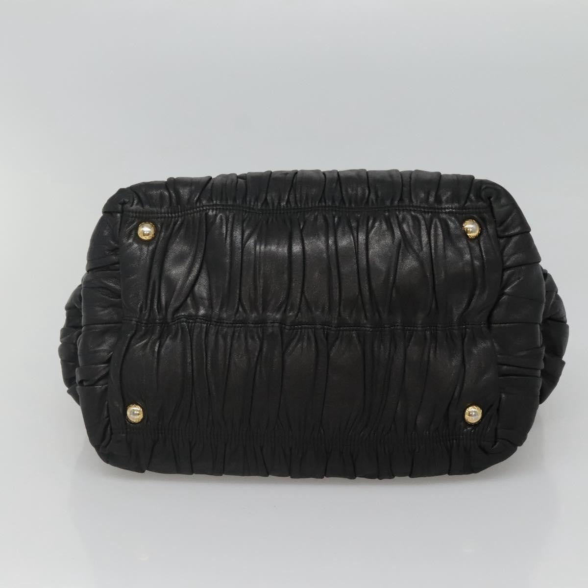 Prada Nappa Gaufre Bow Leather Black Leather Tote Bag Bag (Pre-Owned)