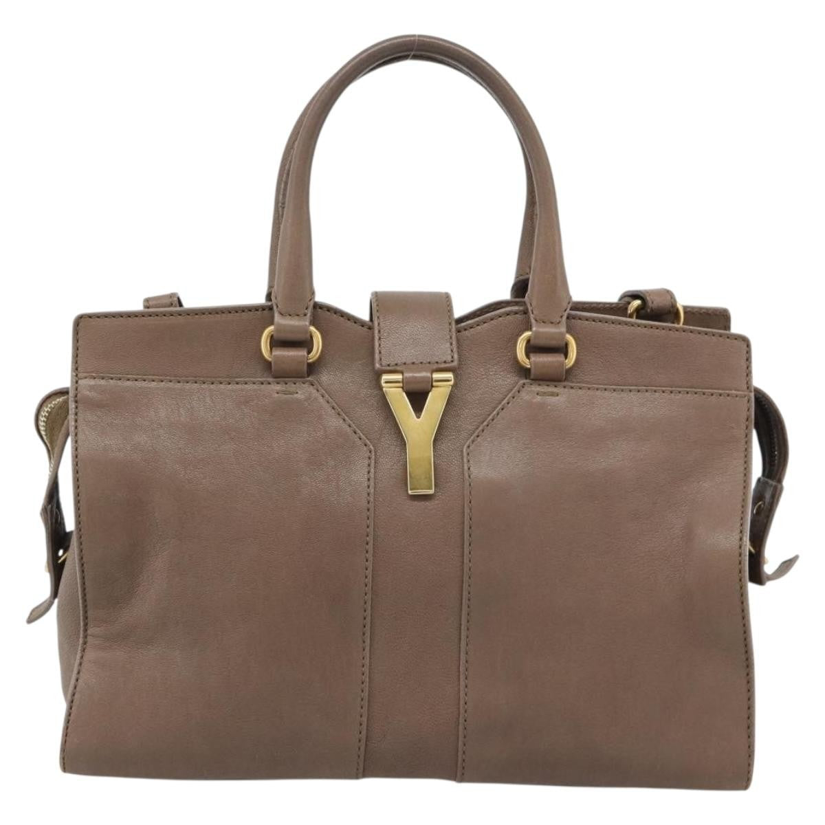 Saint Laurent Chyc Cabas Leather Brown Leather Tote Bag Bag (Pre-Owned)