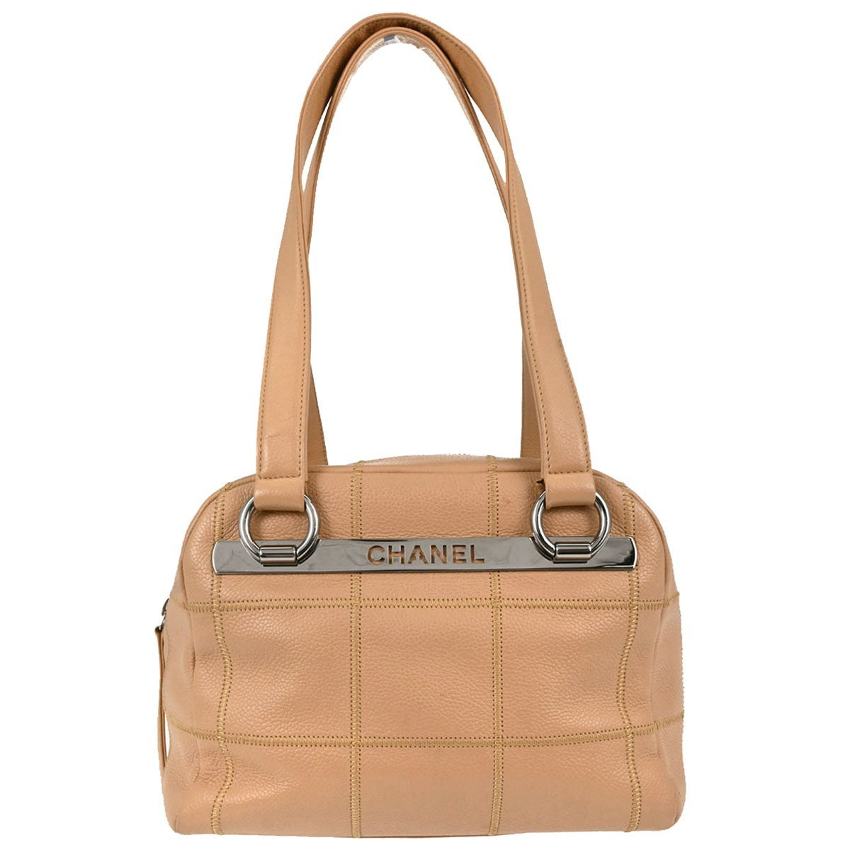 Chanel Square Stitch Shoulder Bag Quilted Caviar Beige Leather Shoulder Bag Bag (Pre-Owned)