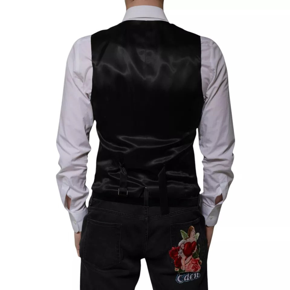 Dolce & Gabbana Black Wool Formal Dress Men Waistcoat Men's Vest