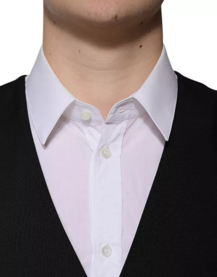 Dolce & Gabbana Black Wool Formal Dress Men Waistcoat Men's Vest