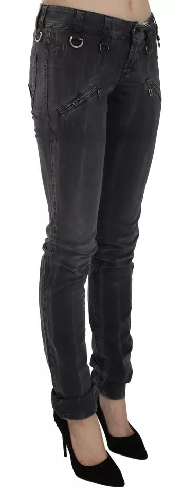 John Galliano Grey Washed Low Waist Zipper Side Skinny Denim Women's Jeans