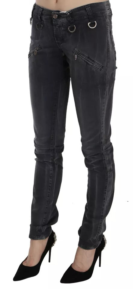 John Galliano Grey Washed Low Waist Zipper Side Skinny Denim Women's Jeans