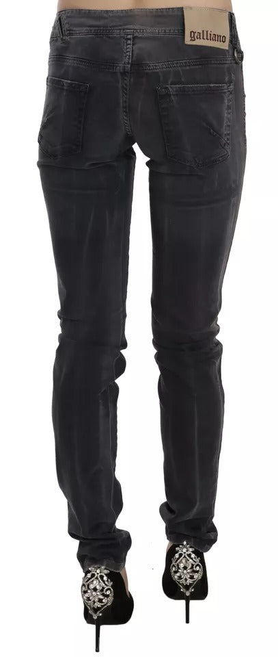 John Galliano Grey Washed Low Waist Zipper Side Skinny Denim Women's Jeans