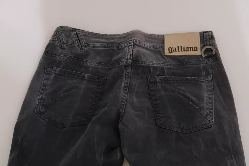 John Galliano Grey Washed Low Waist Zipper Side Skinny Denim Women's Jeans