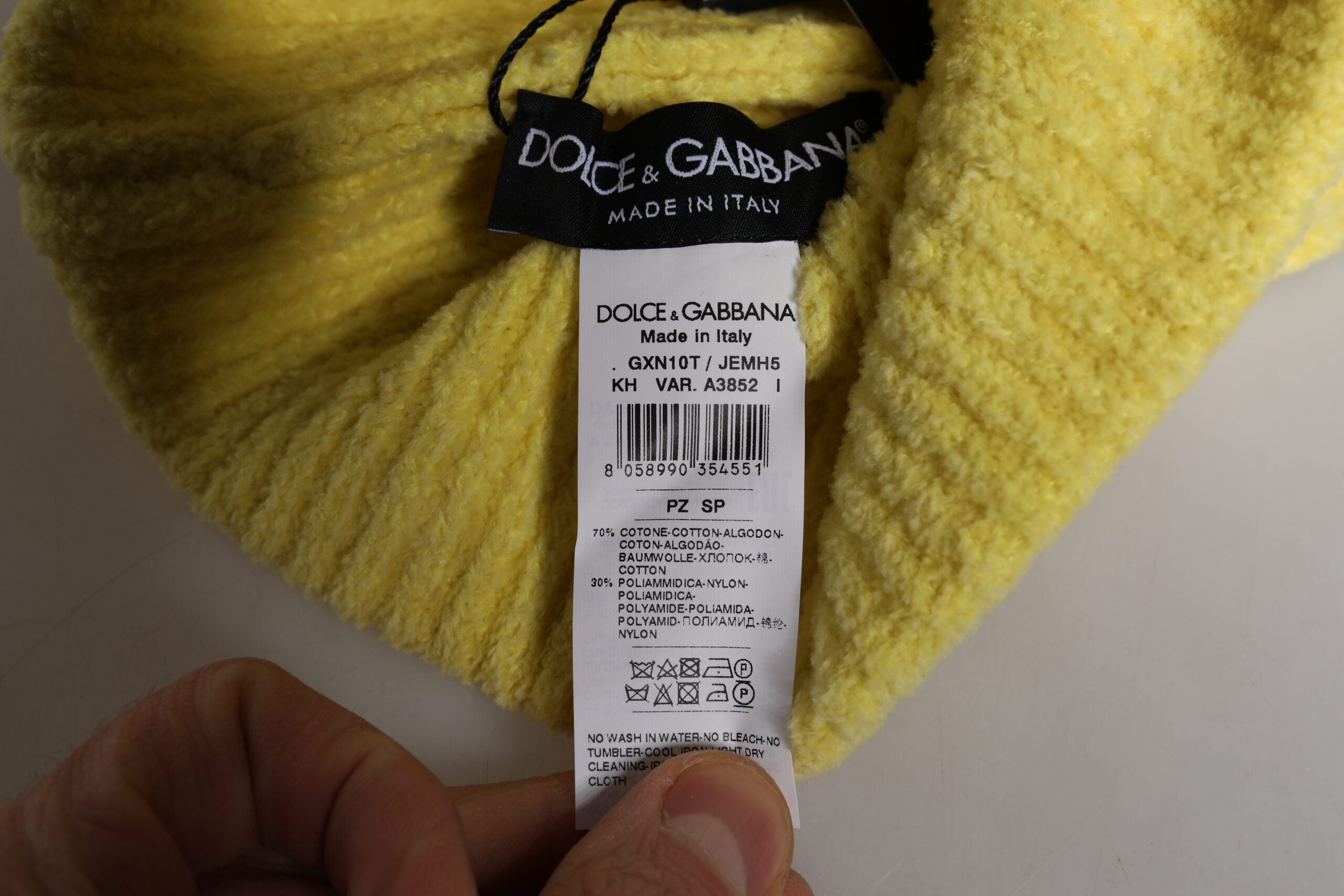 Dolce & Gabbana Yellow Cotton Knitted Winter Beanie Men's Hat