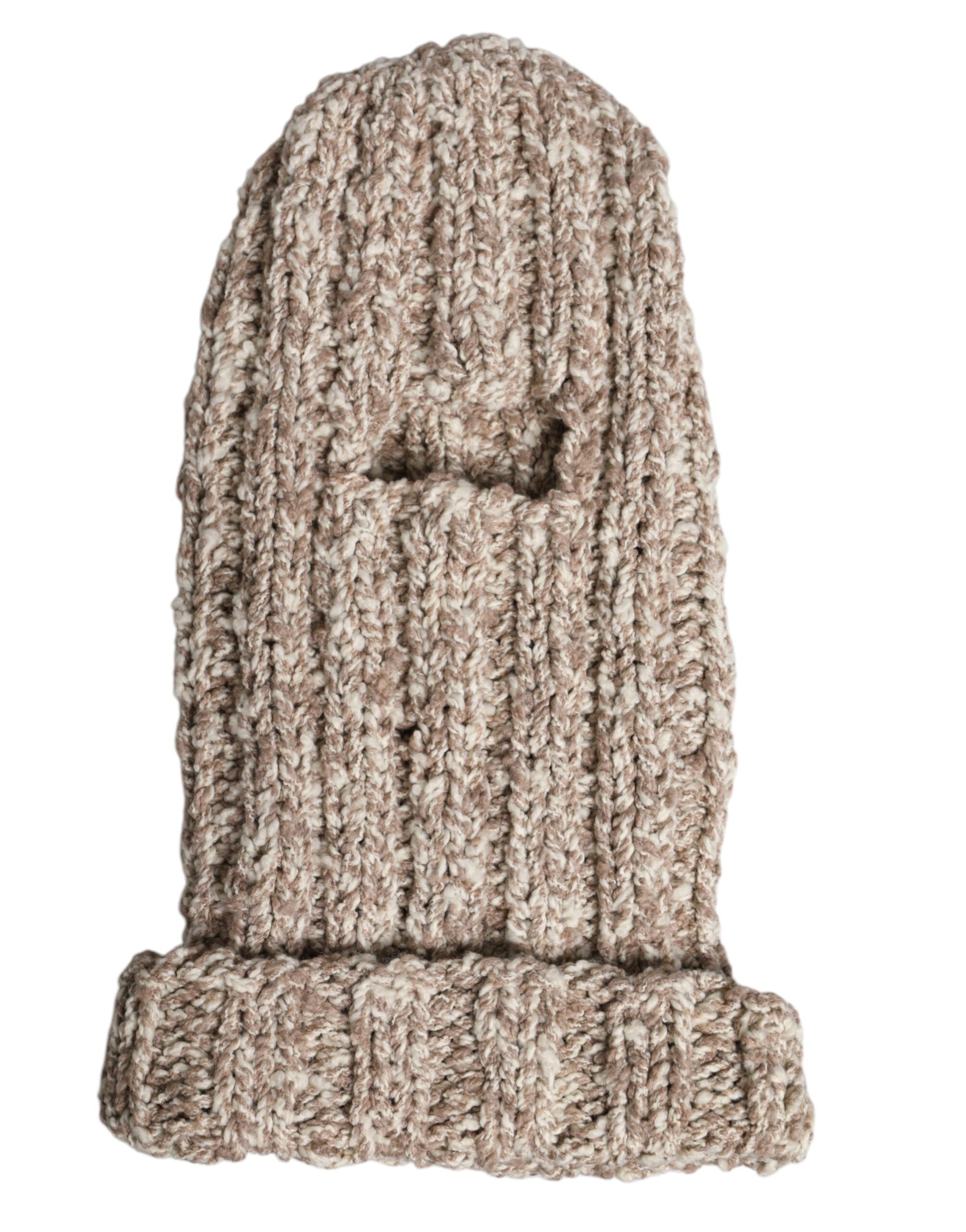 Dolce & Gabbana Beige Wool Knitted Ski Mask Balaclava Men's Hat