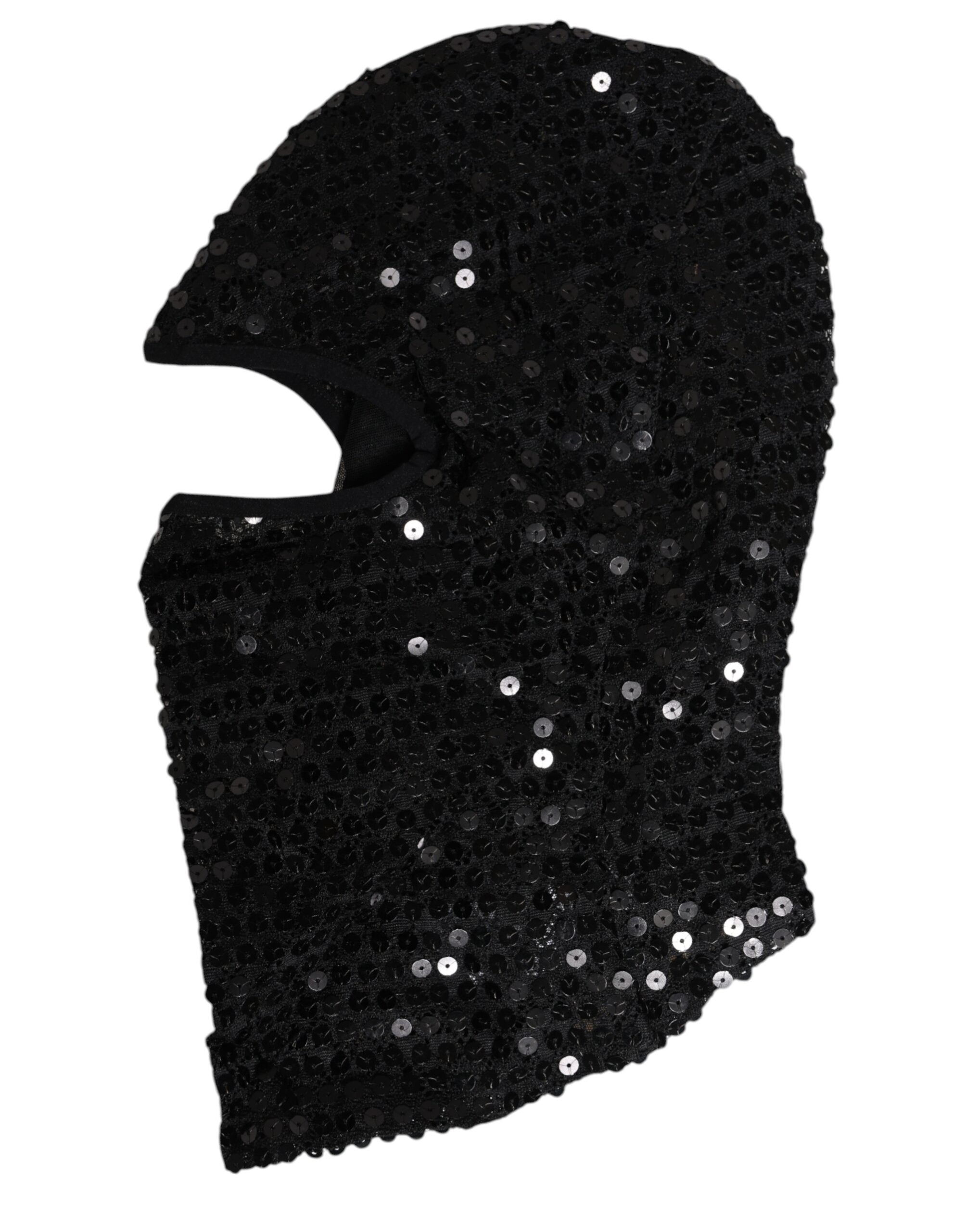 Dolce & Gabbana Black Sequined Nylon Ski Mask Balaclava Men's Hat