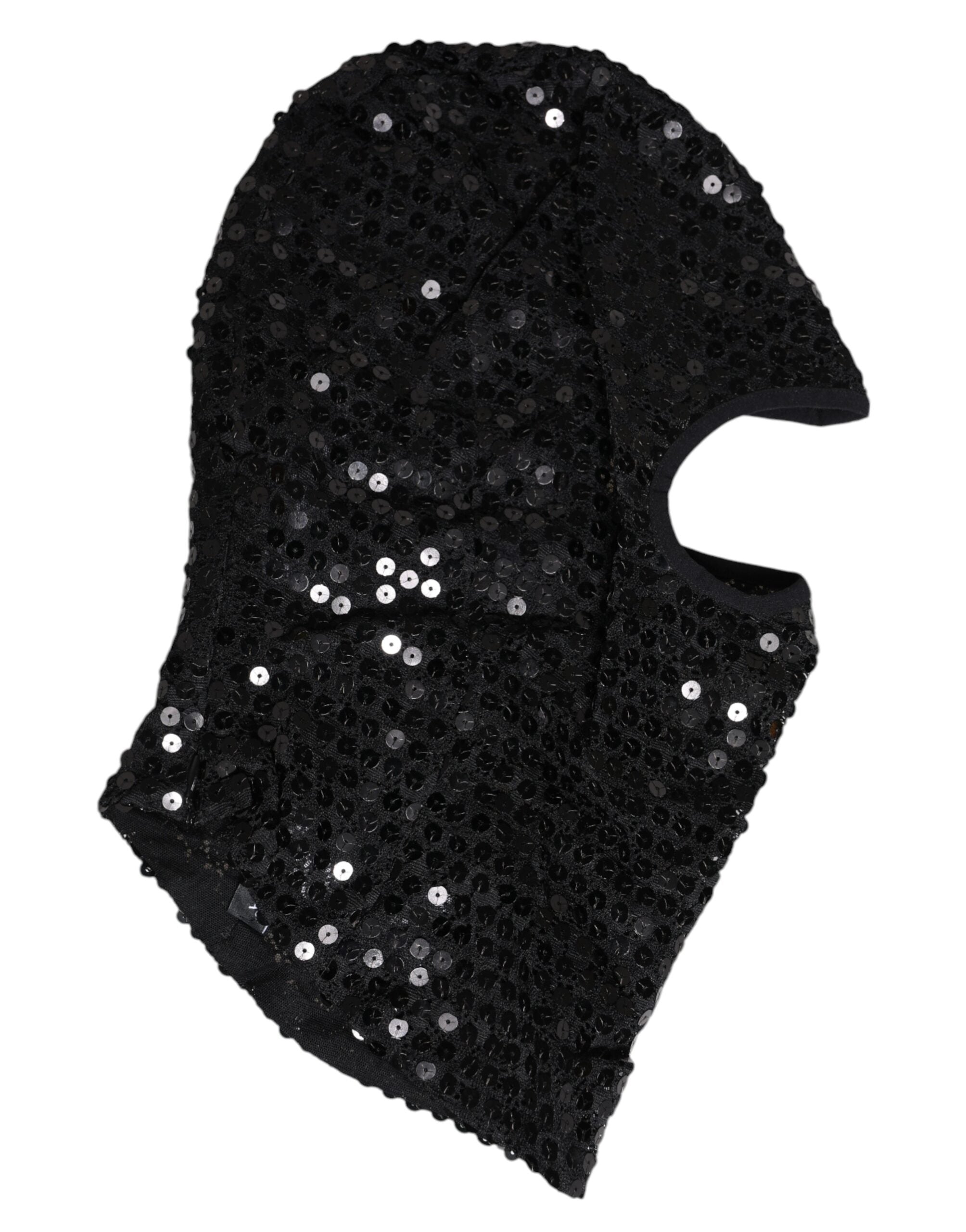 Dolce & Gabbana Black Sequined Nylon Ski Mask Balaclava Men's Hat