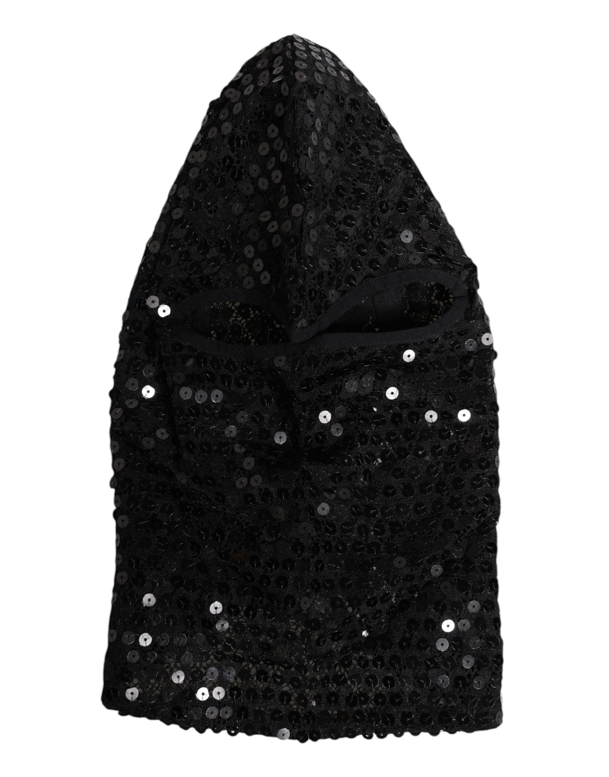 Dolce & Gabbana Black Sequined Nylon Ski Mask Balaclava Men's Hat