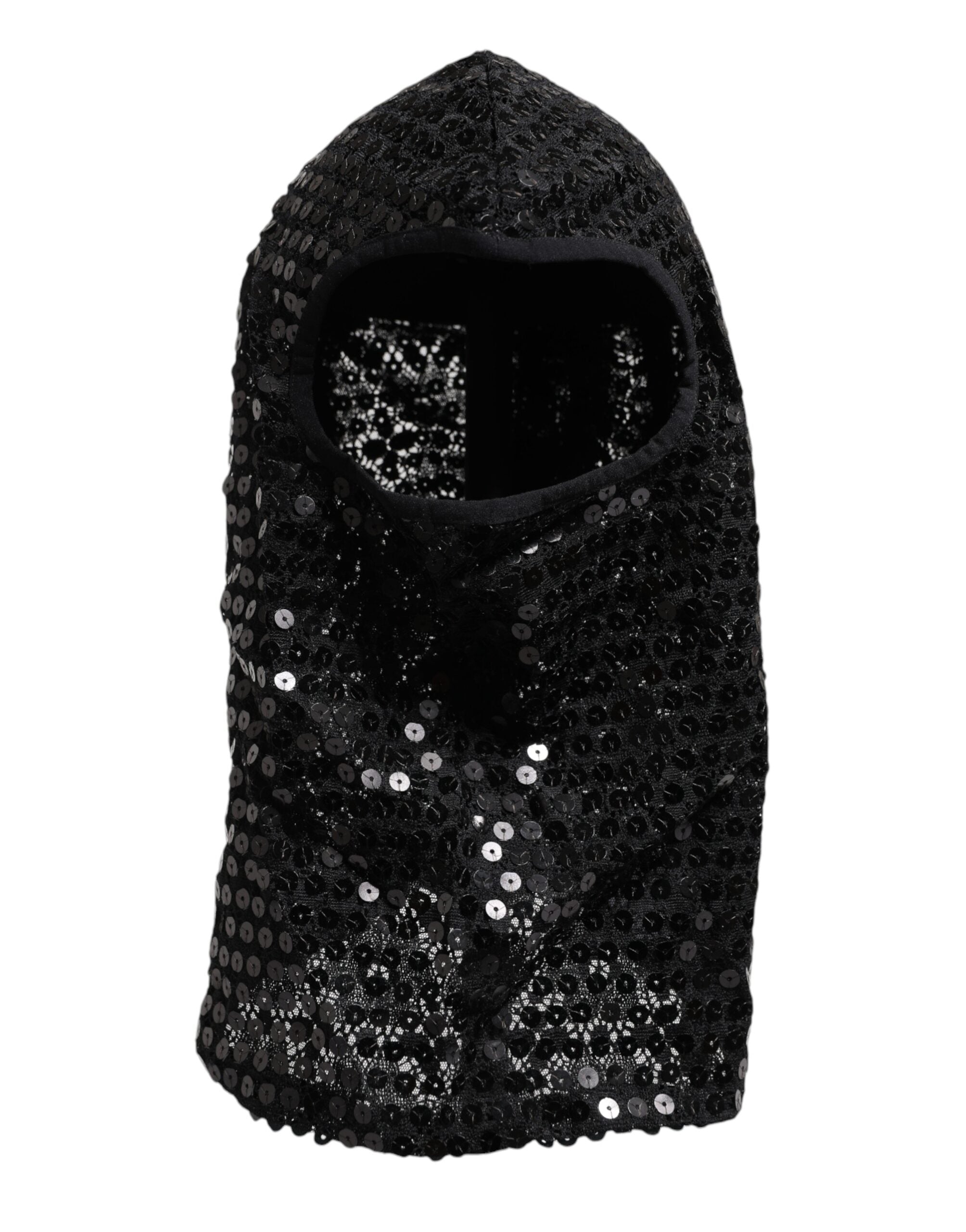 Dolce & Gabbana Black Sequined Nylon Ski Mask Balaclava Men's Hat