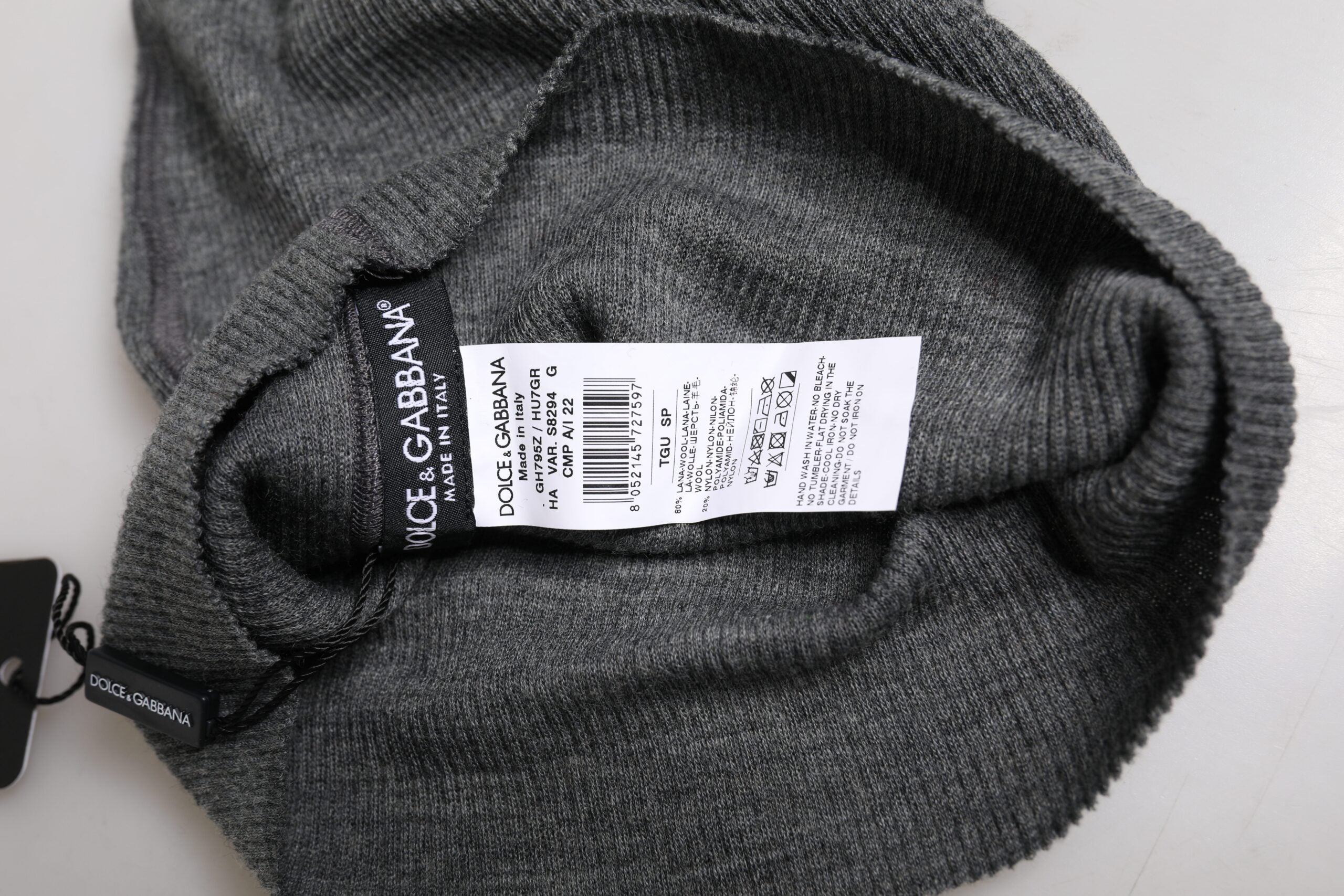 Dolce & Gabbana Gray Wool Blend Knitted Beanie Men's Cap