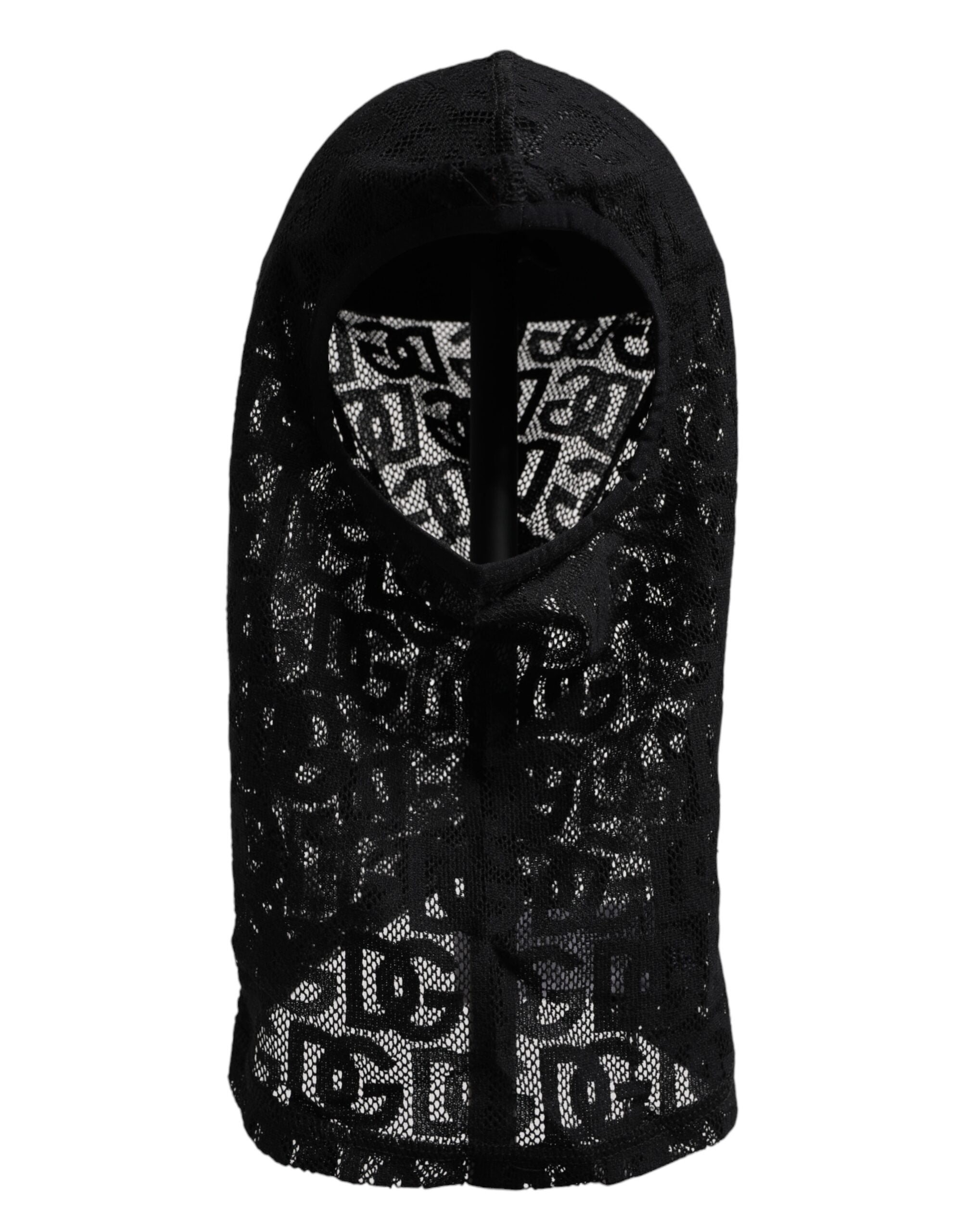 Dolce & Gabbana Black Logo Mesh Cotton Ski Mask Balaclava Men's Hat