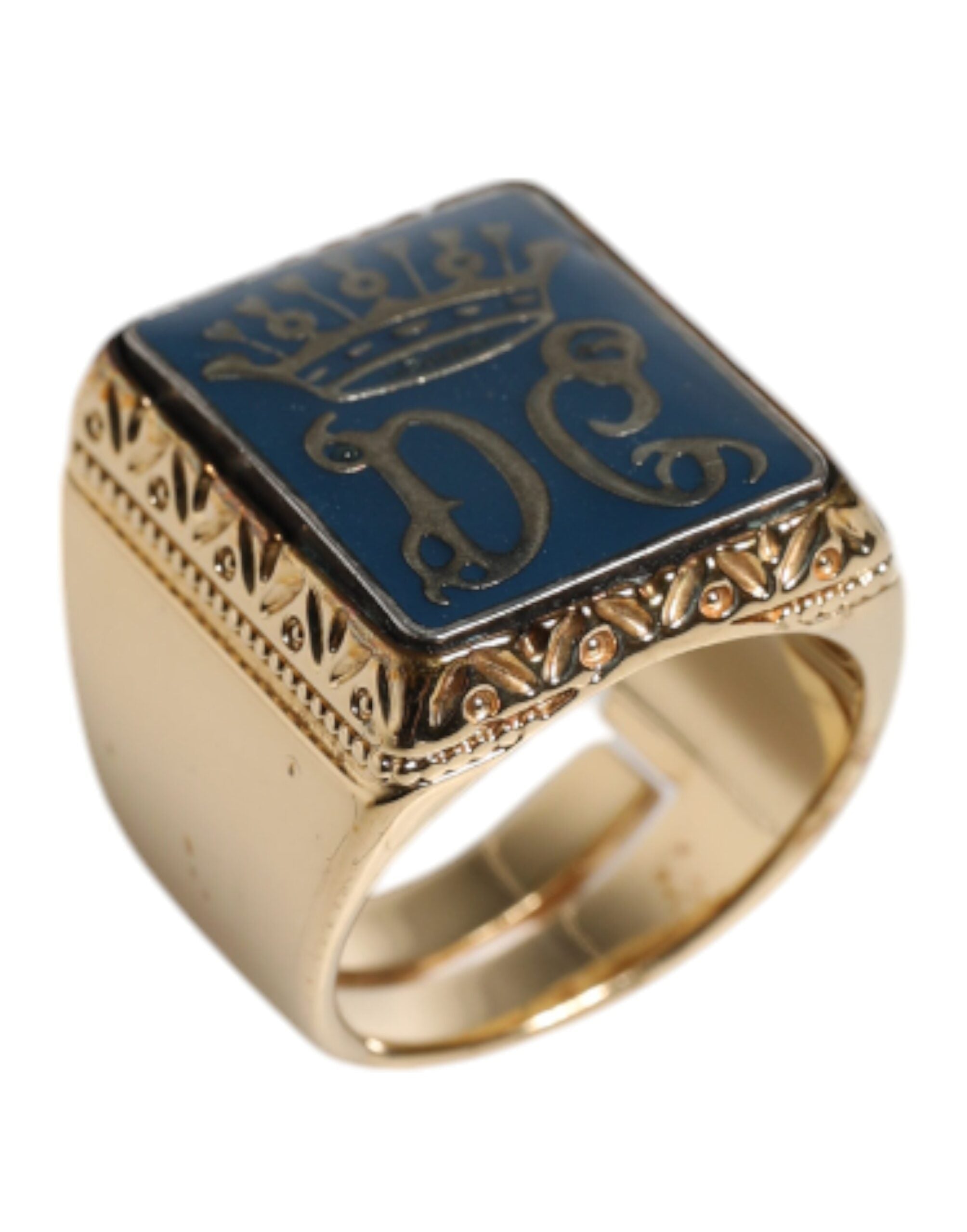 Dolce & Gabbana Gold Tone Sterling Silver 925 DG Crown Adjustable Men's Ring
