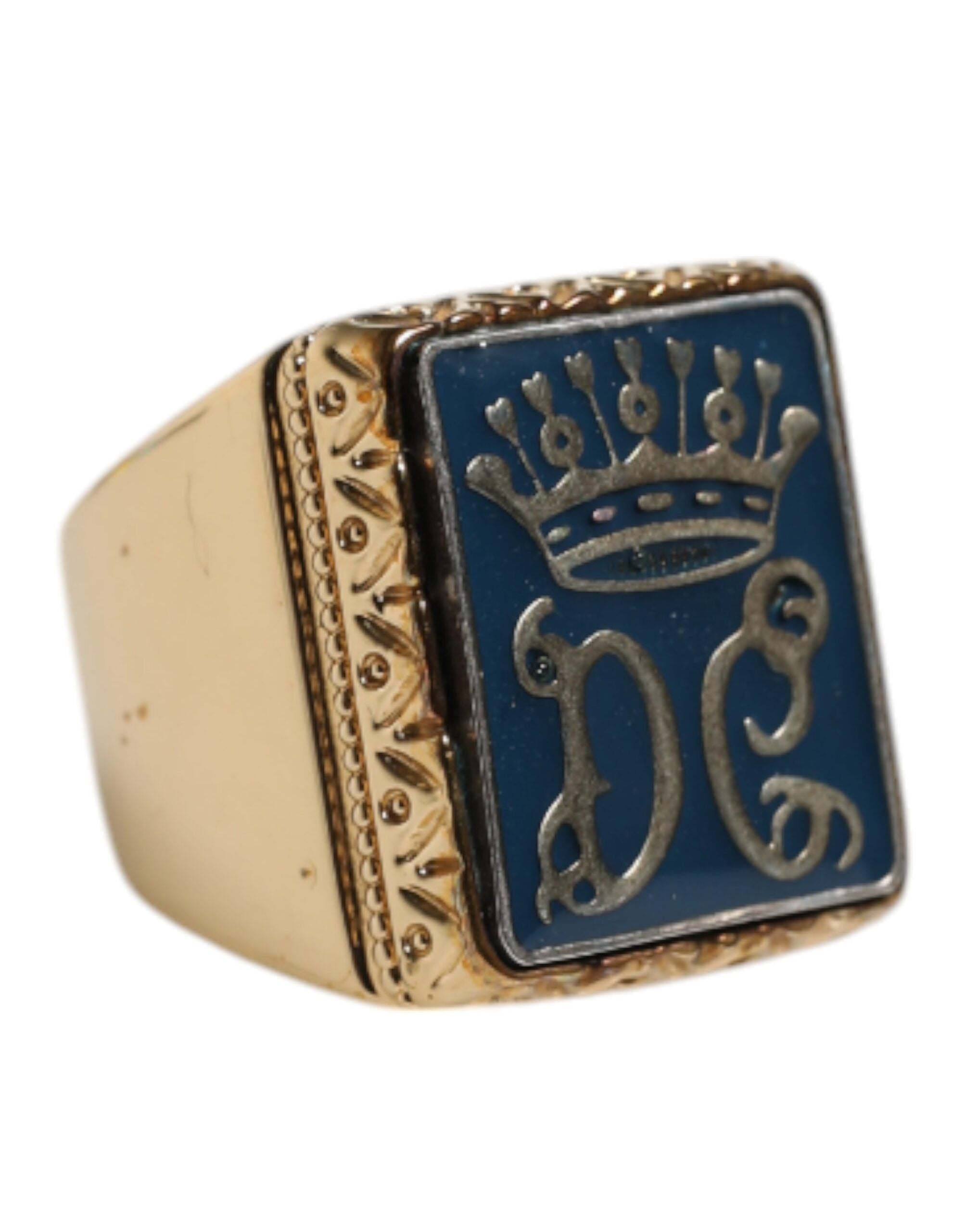 Dolce & Gabbana Gold Tone Sterling Silver 925 DG Crown Adjustable Men's Ring