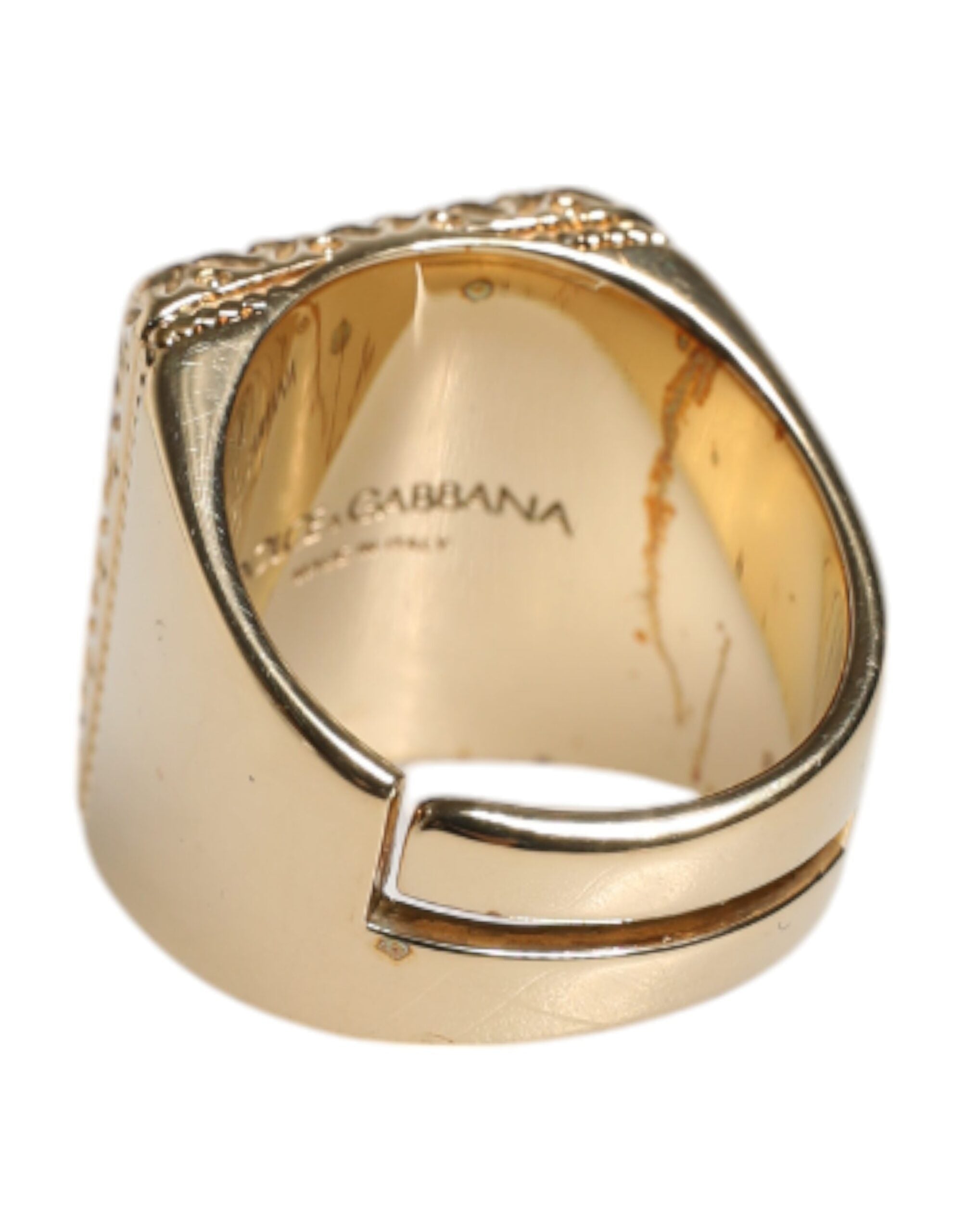 Dolce & Gabbana Gold Tone Sterling Silver 925 DG Crown Adjustable Men's Ring
