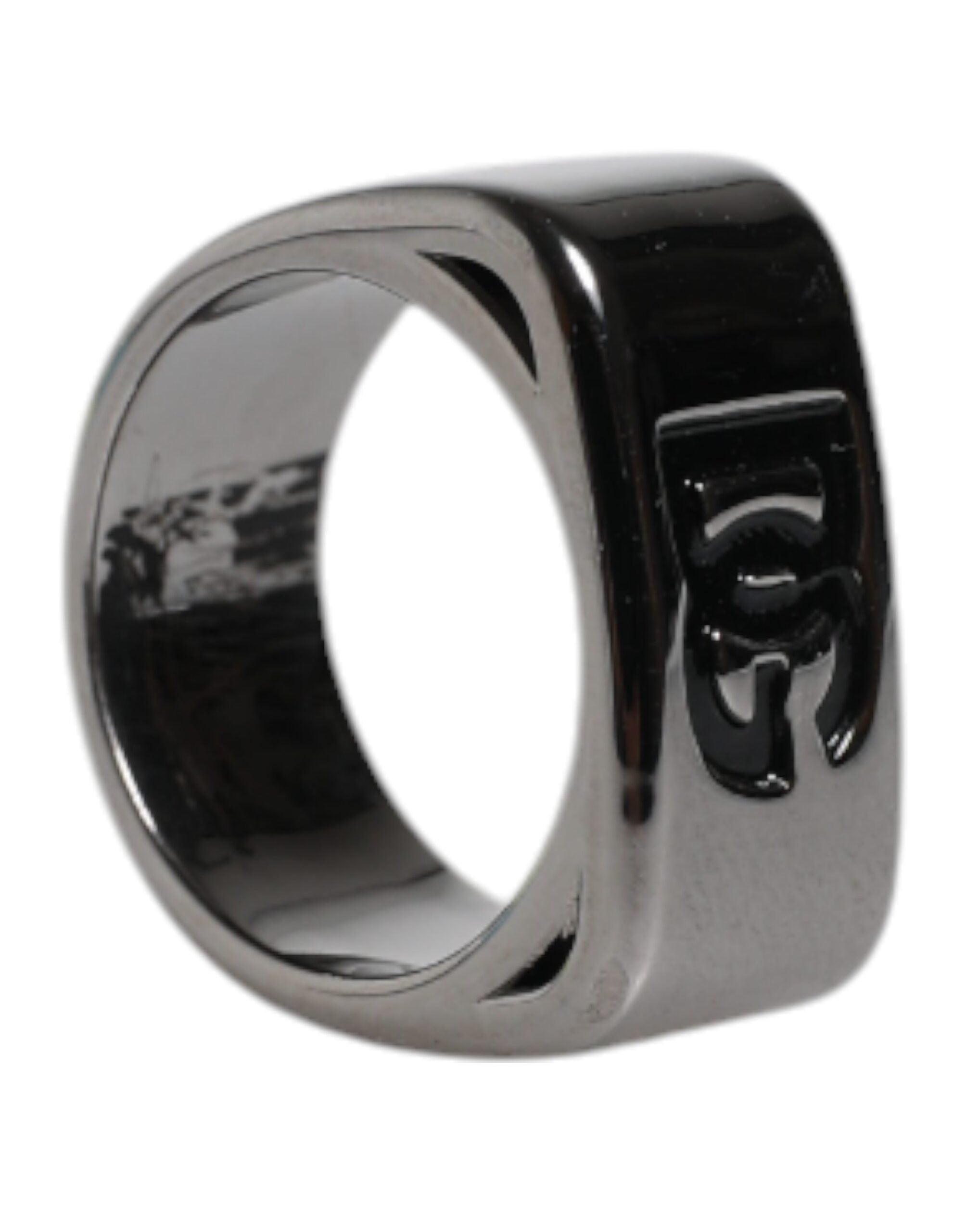 Dolce & Gabbana Silver Tone Brass Anello DG Logo Men's Ring