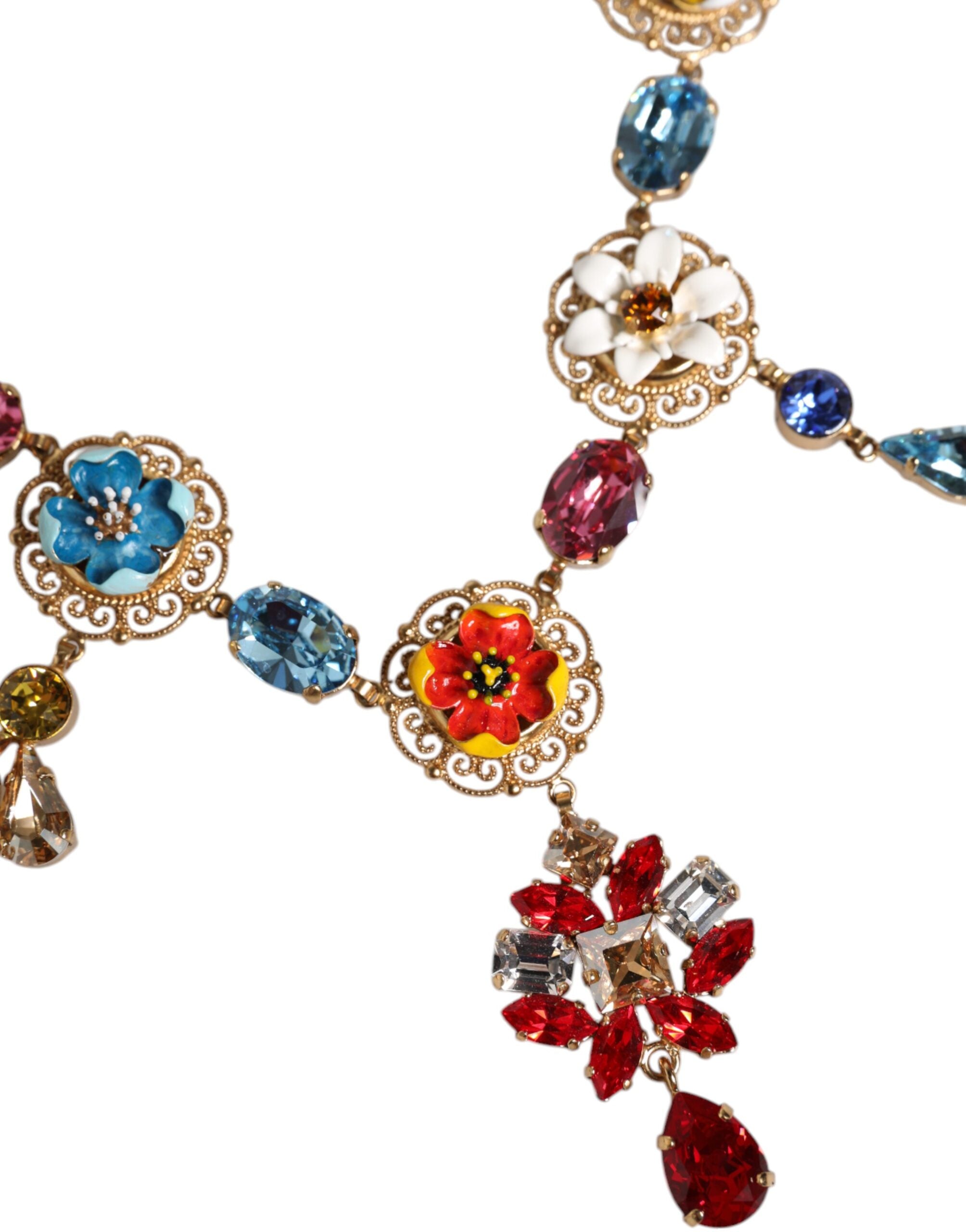 Dolce & Gabbana Gold Brass Chain Floral Sicily Charms Statement Women's Necklace