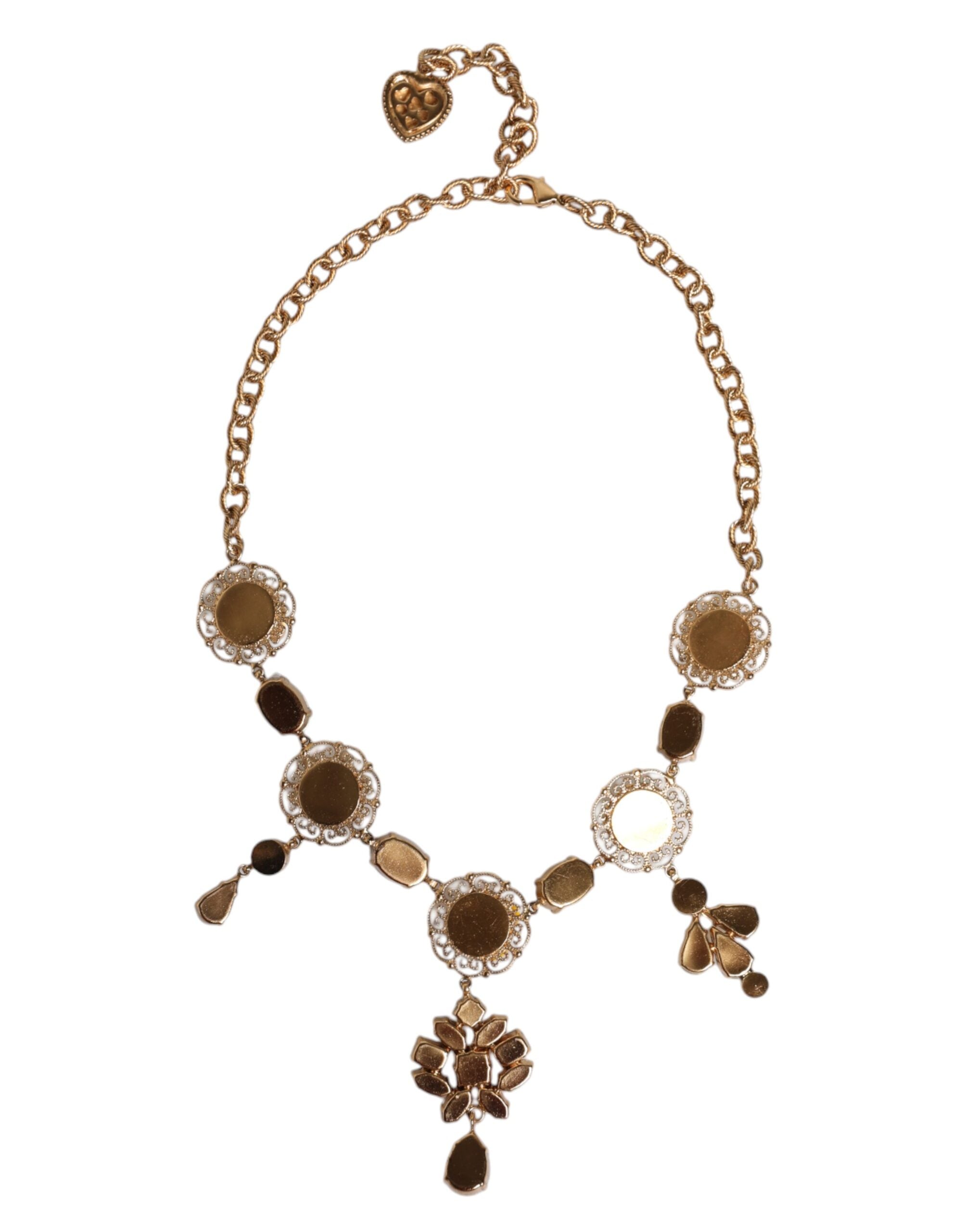 Dolce & Gabbana Gold Brass Chain Floral Sicily Charms Statement Women's Necklace