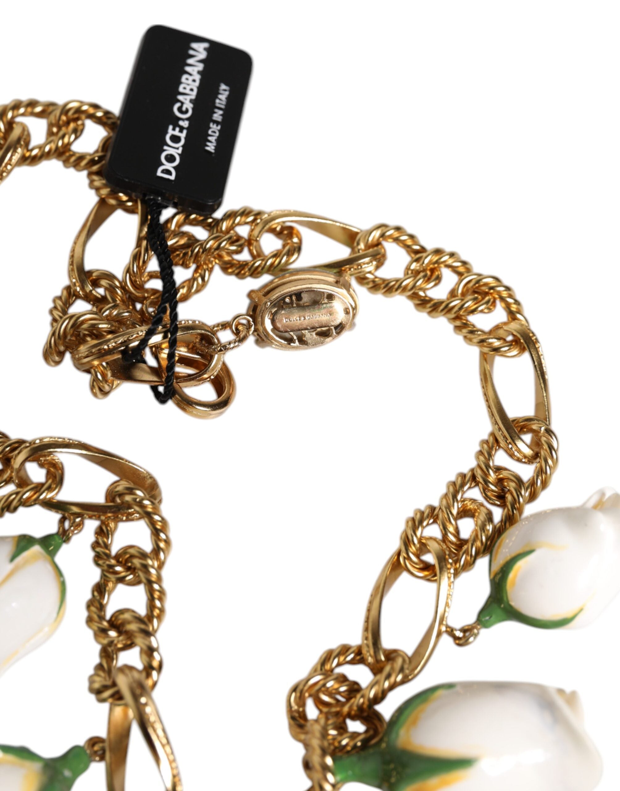 Dolce & Gabbana Gold Brass Short Chain Flower Crystal Pendant Women's Necklace
